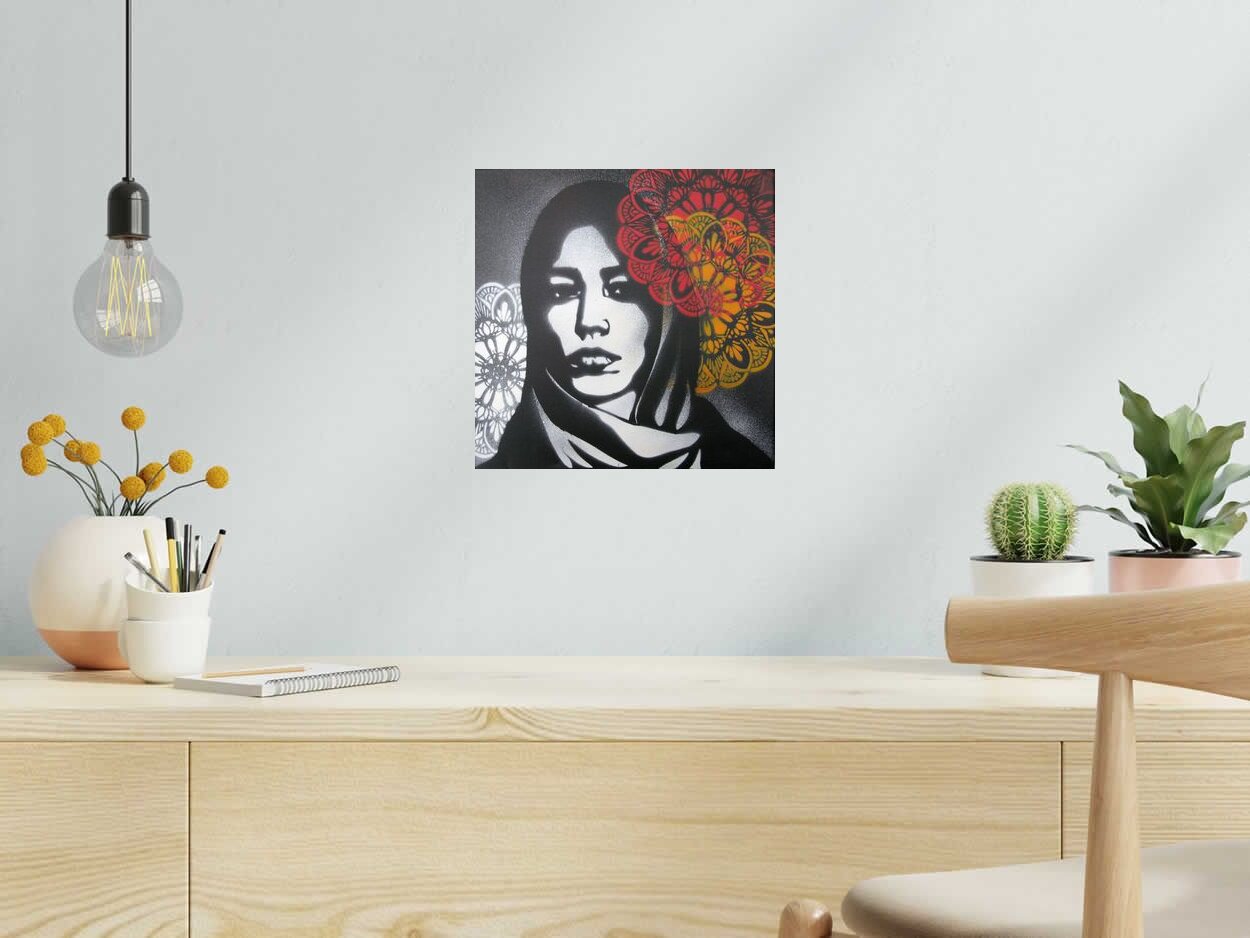 Tableau POUR LES YEUX de KARO TRASS dans un intérieur – 30 × 30 cm