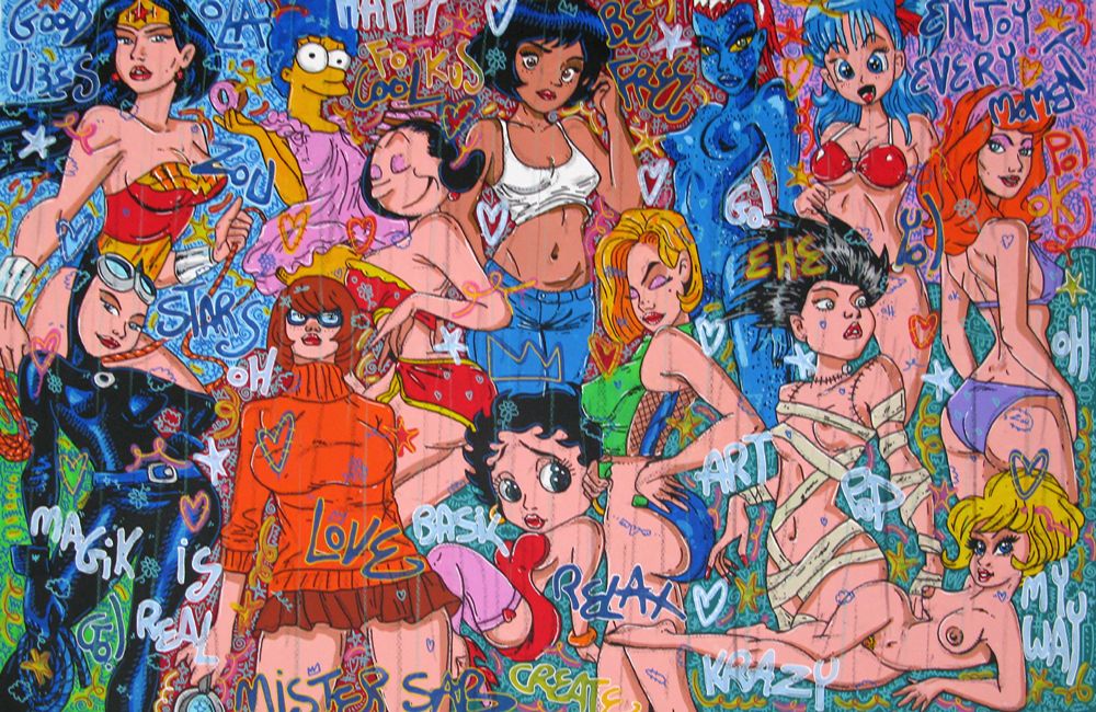 Tableau street art très grand format Enjoy every moments girl – RICO SAB – 195 × 130 cm