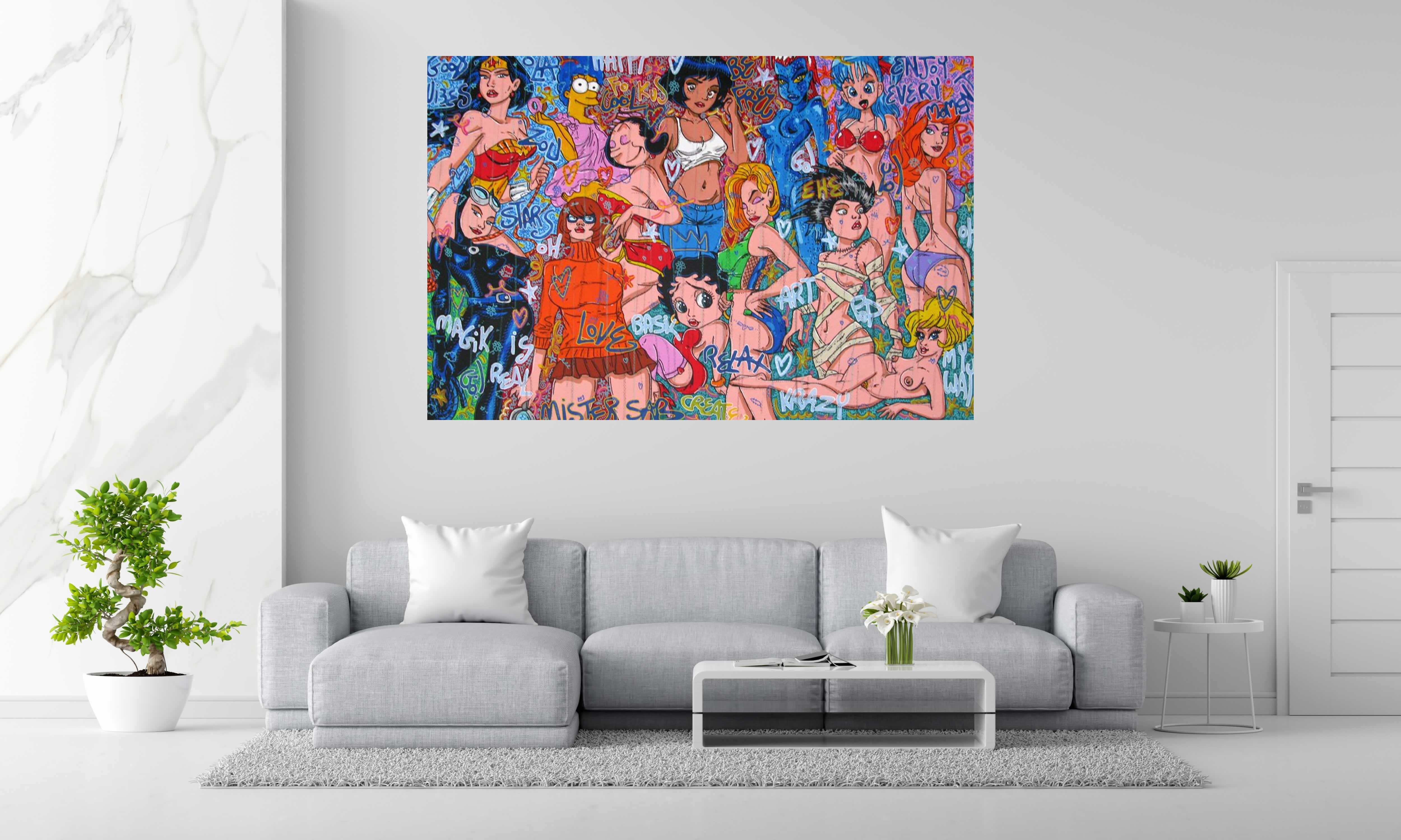 Tableau Enjoy every moments girl de RICO SAB dans un intérieur – 195 × 130 cm