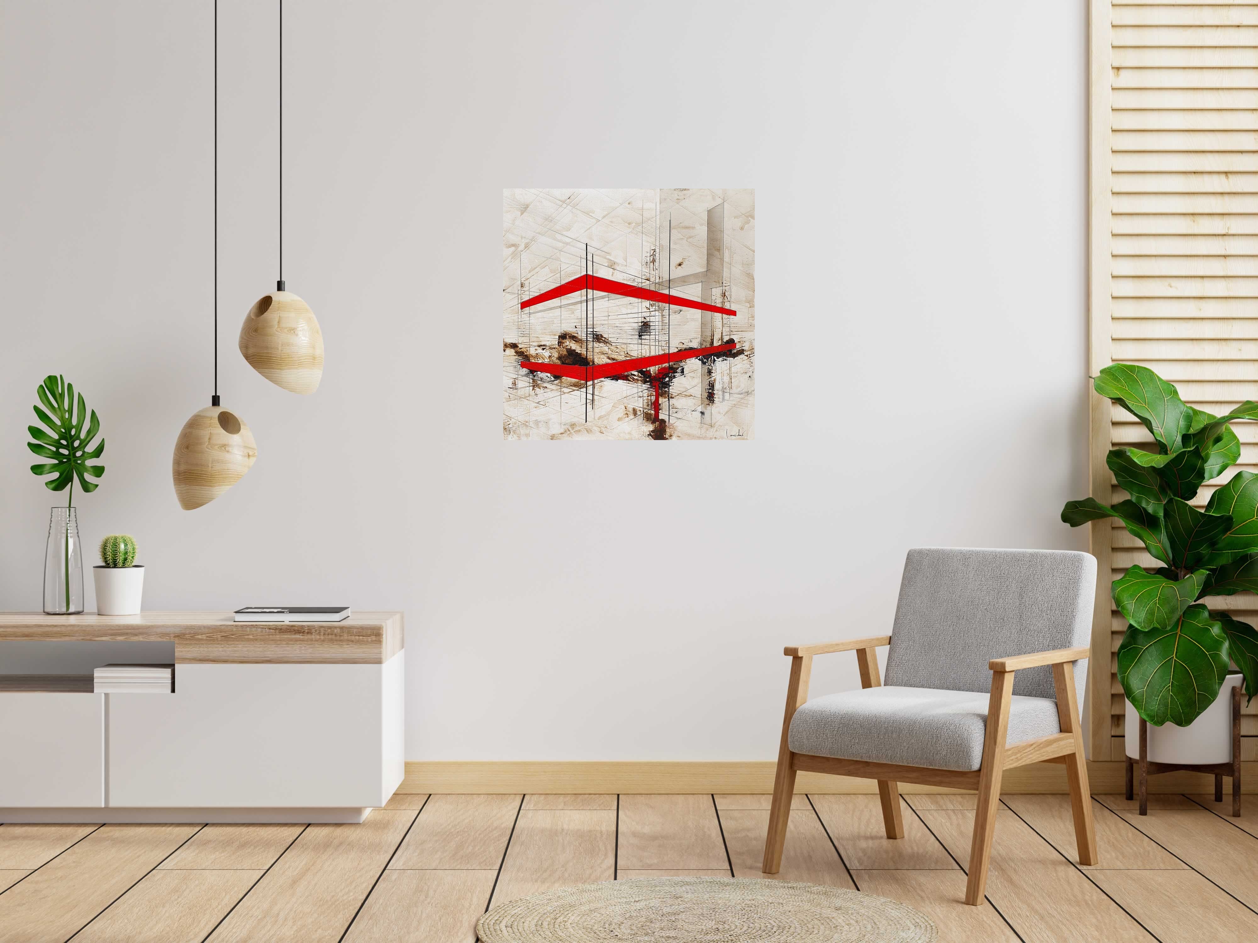 Toile CIVILIZATION de LUDOVIC MERCHER dans un intérieur – 80 × 80 cm