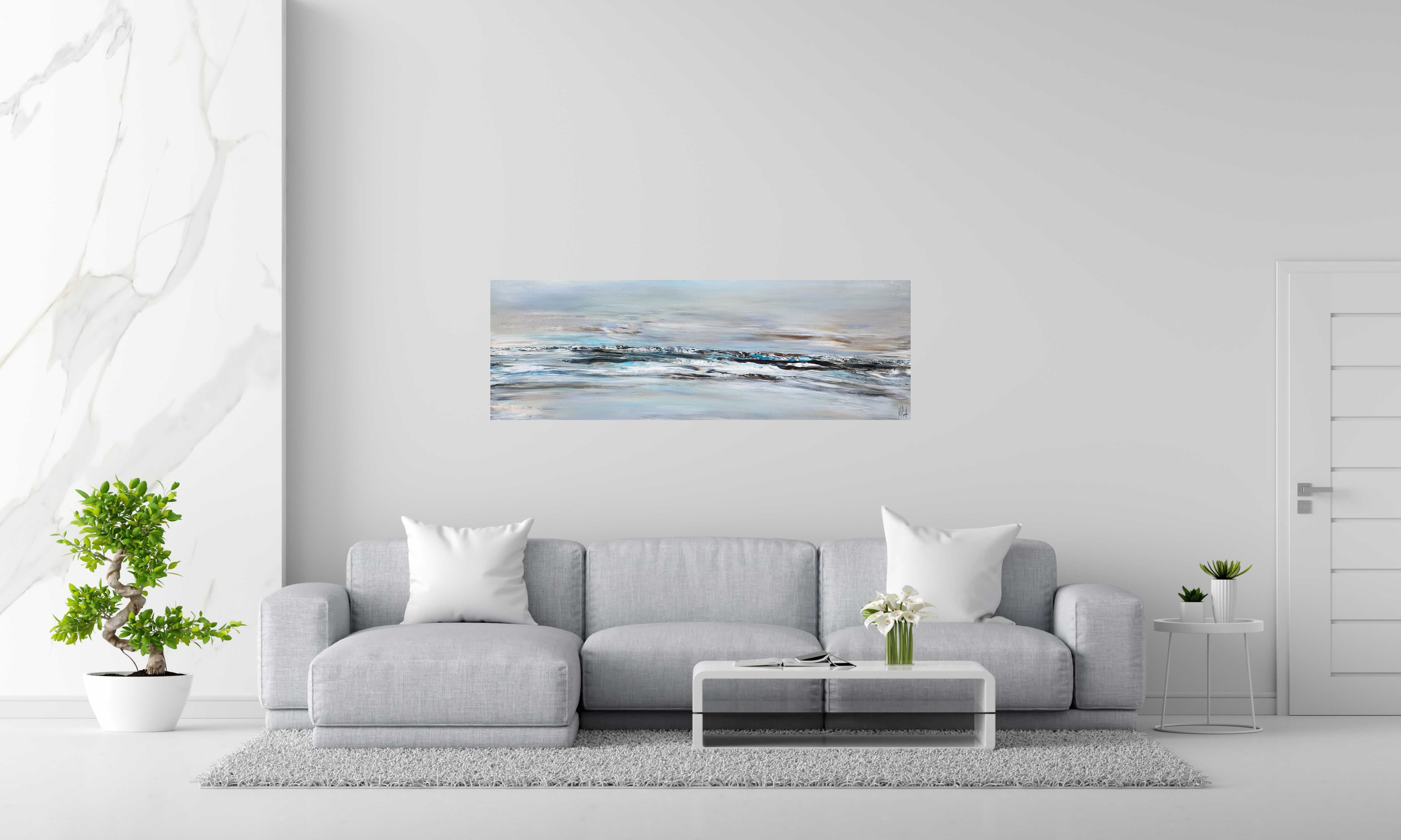 Toile ENTRE DEUX RIVES de RUELLE NICOLAS dans un intérieur – 150 × 50 cm