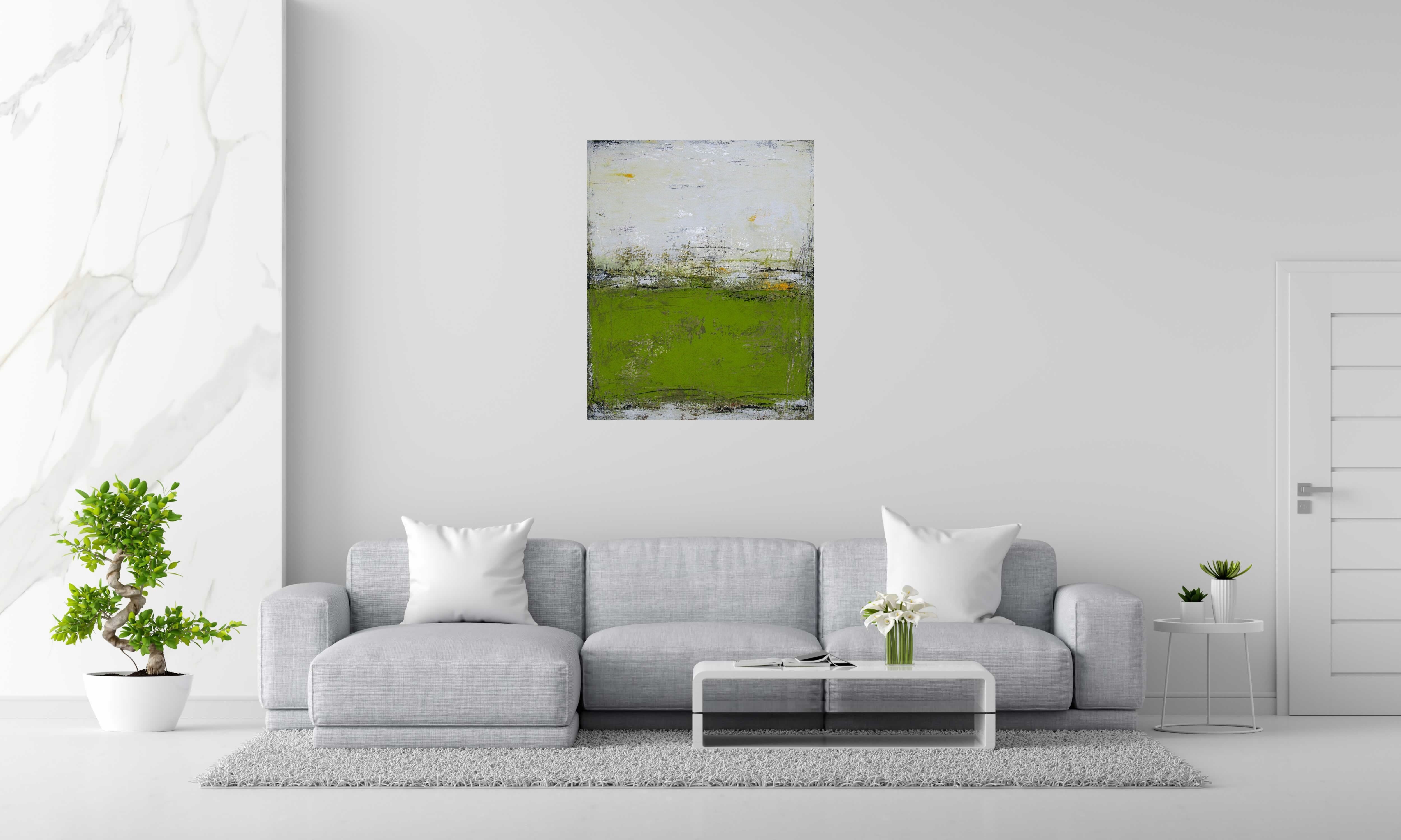 Toile Nuances Ciel et vert de TANIA CARRARA dans un intérieur – 81 × 100 cm