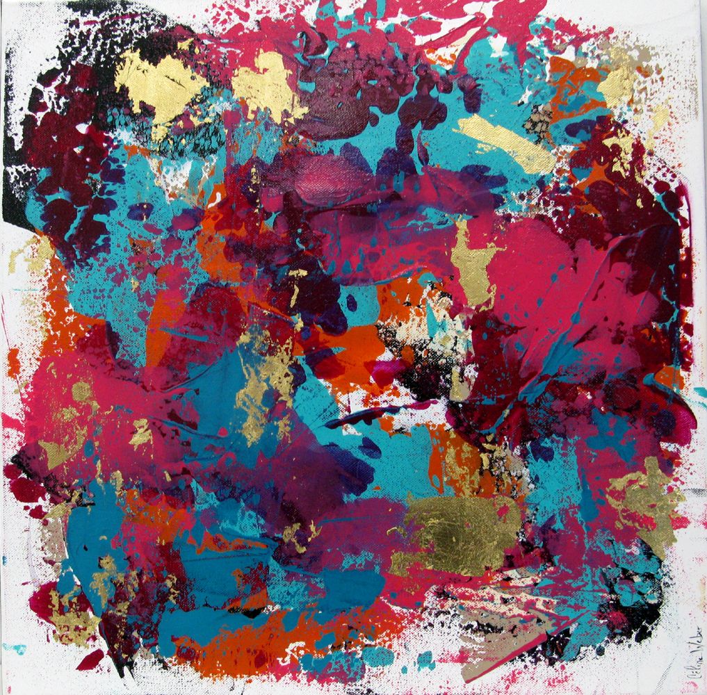 Toile abstraite moyen format MURMURES INCANDESCENTS 1 – CELINE WEBER – 50 × 50 cm