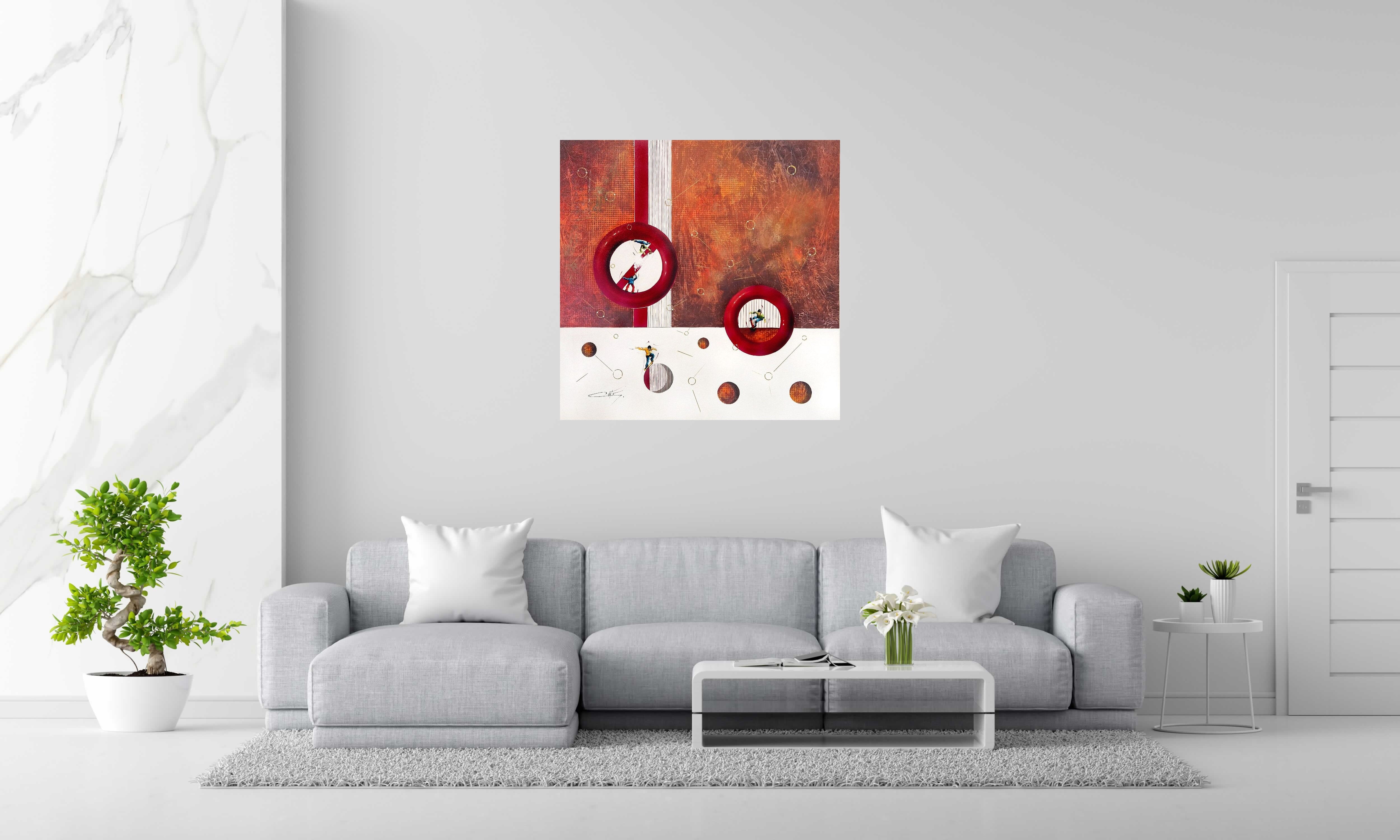 Toile Laissez nous vivre de Geneviève Canto dans un intérieur – 100 × 100 cm