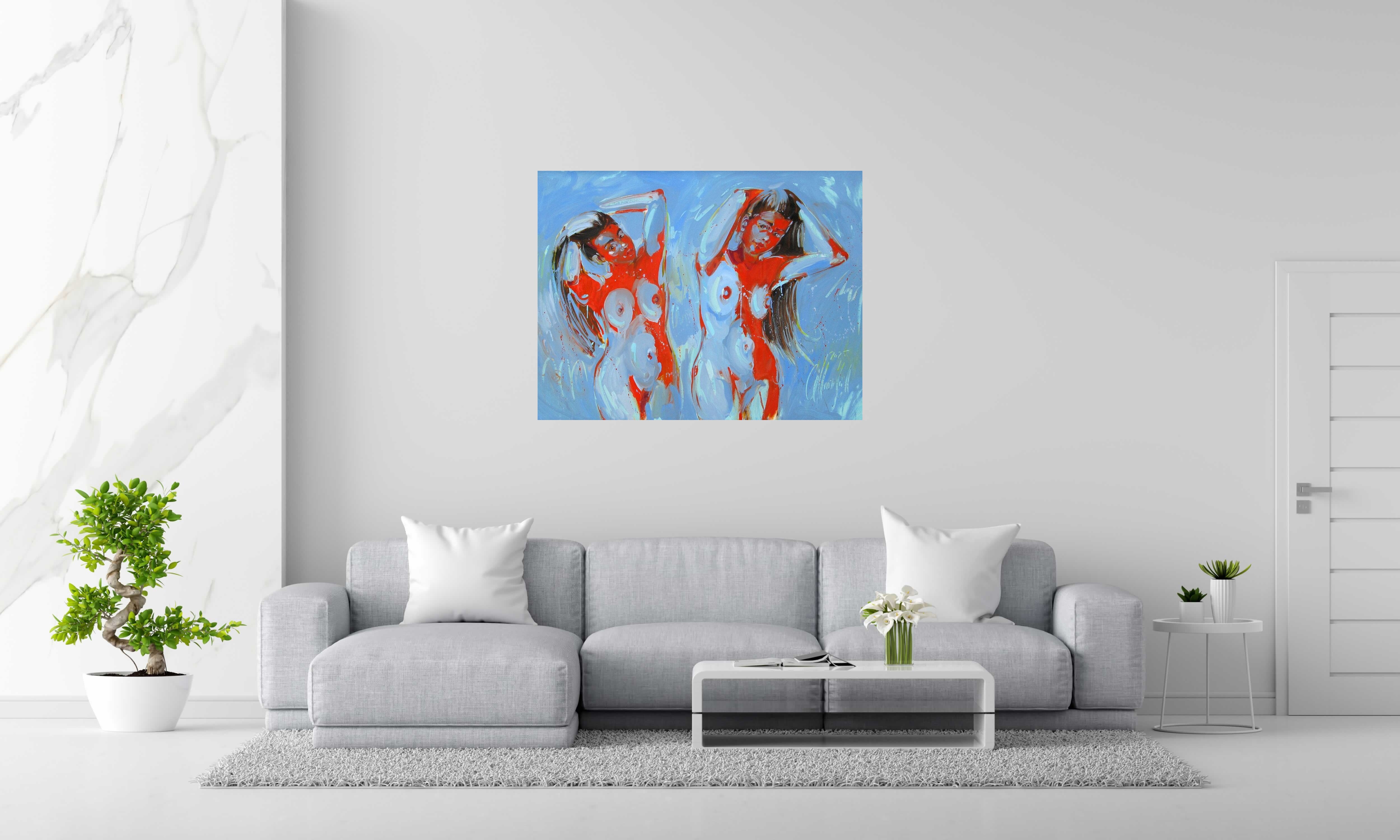 Toile Les sirènes 2 de OLENA SINIUHINA dans un intérieur – 89 × 116 cm