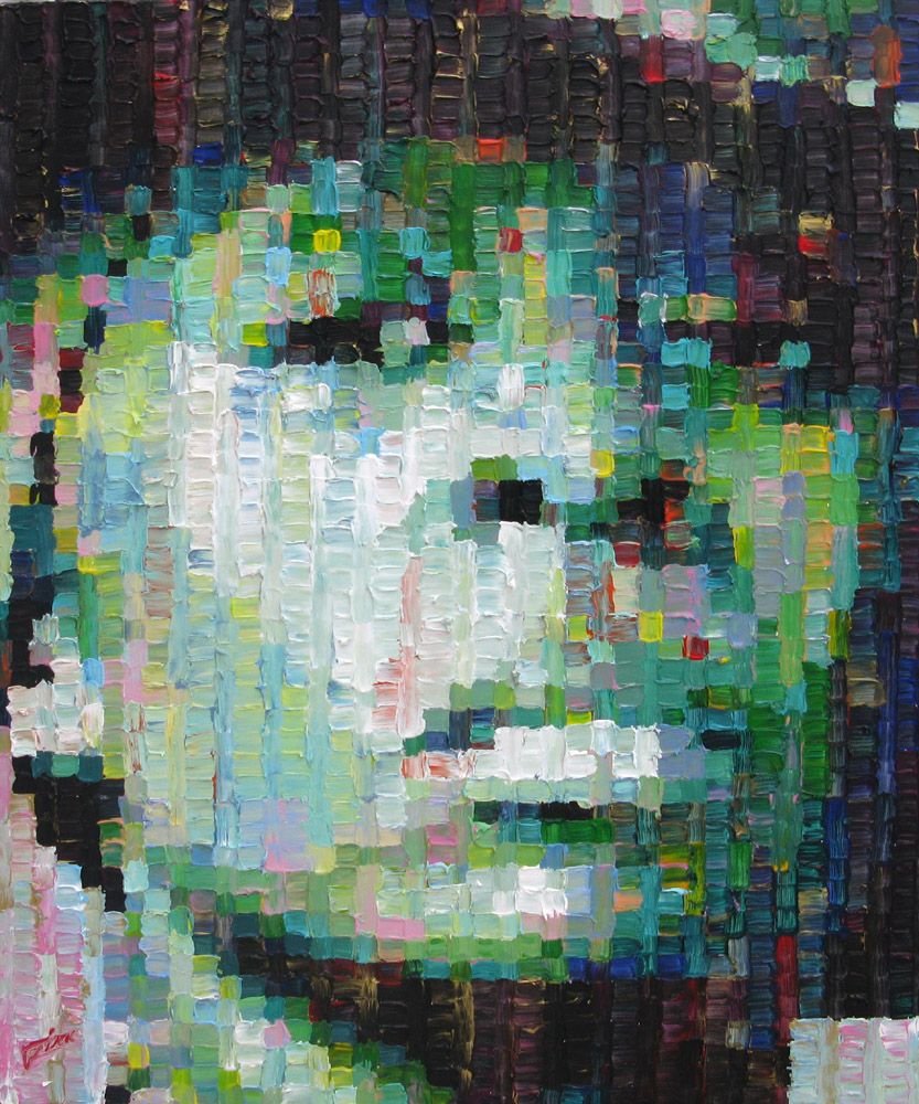 Toile figurative grand format vert HARRIET TUBMAN – NICOLAS JESBAC – 81 × 100 cm