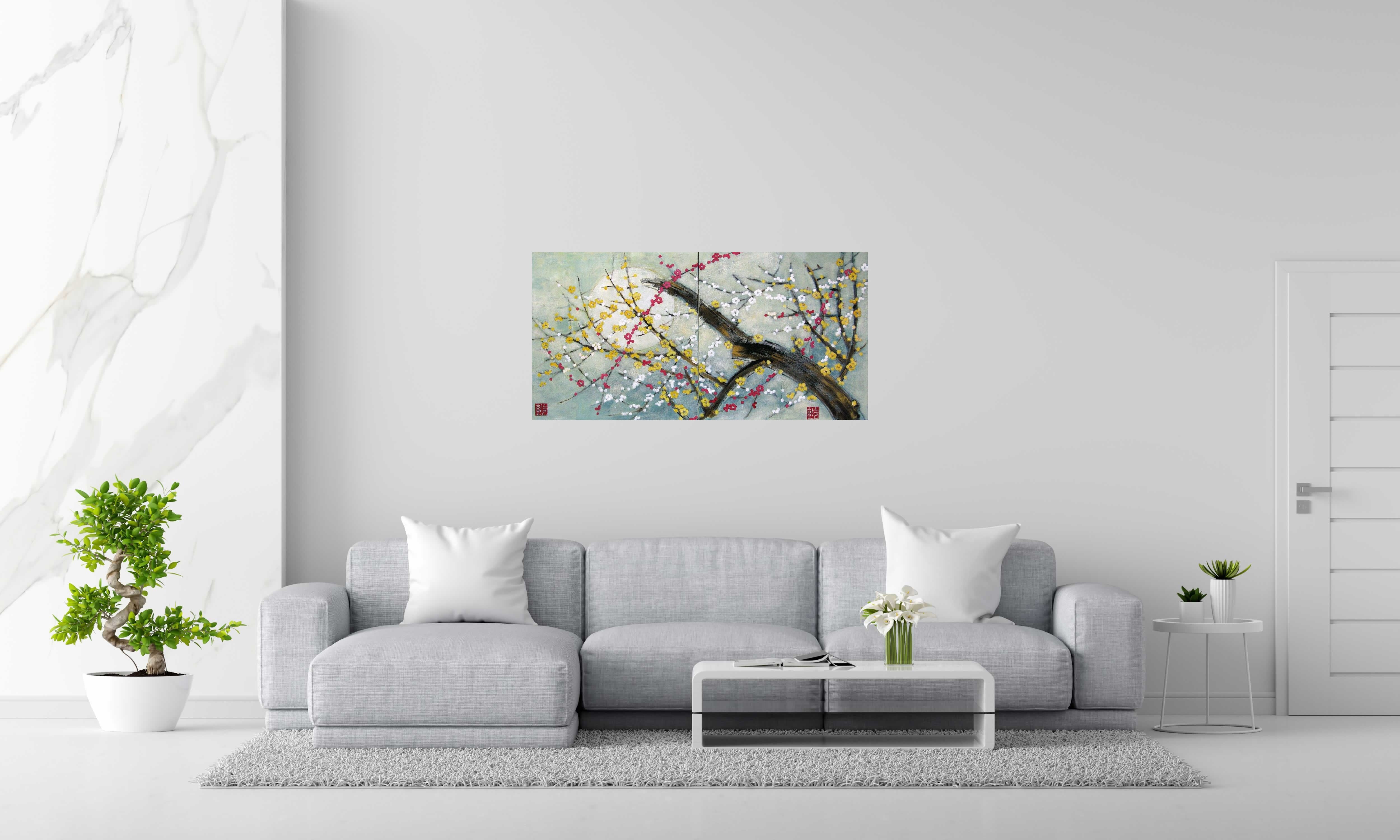Toile Dyptique - Lueur à l'aube de JEONG MIN LEE dans un intérieur – 120 × 60 cm