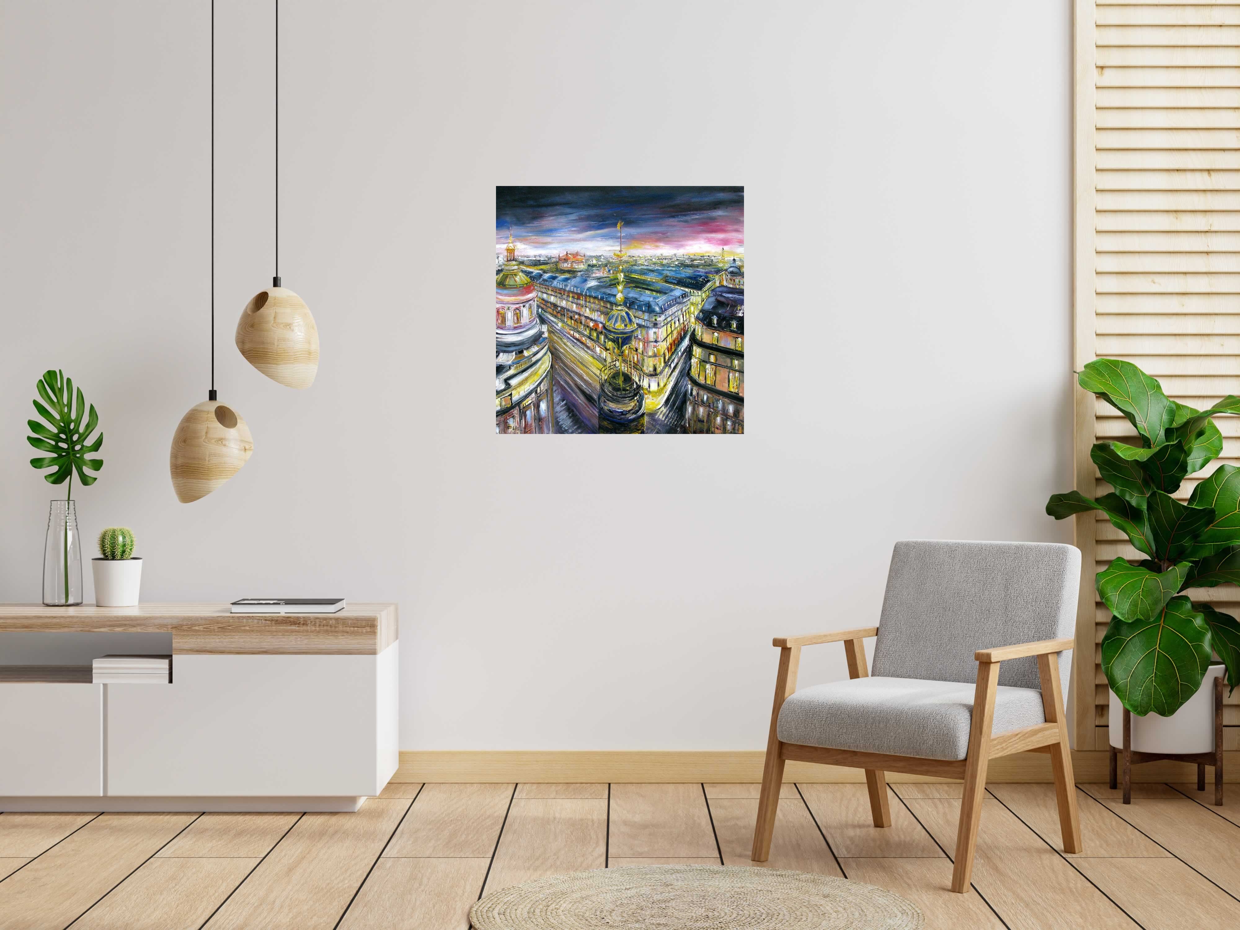 Toile Paris printemps de PHIL dans un intérieur – 80 × 80 cm