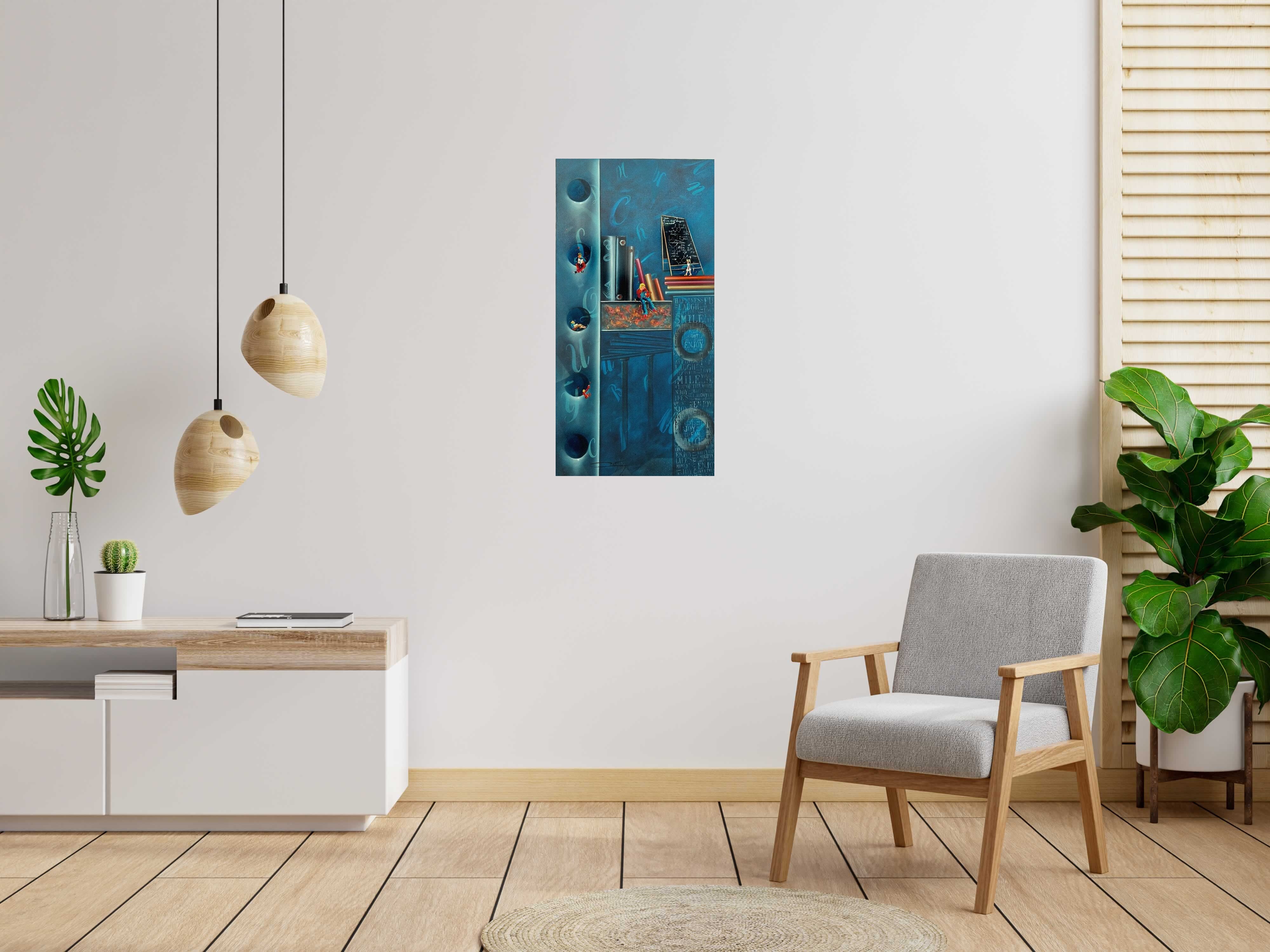 Toile Les piliers de la connaissance de Geneviève Canto dans un intérieur – 50 × 100 cm