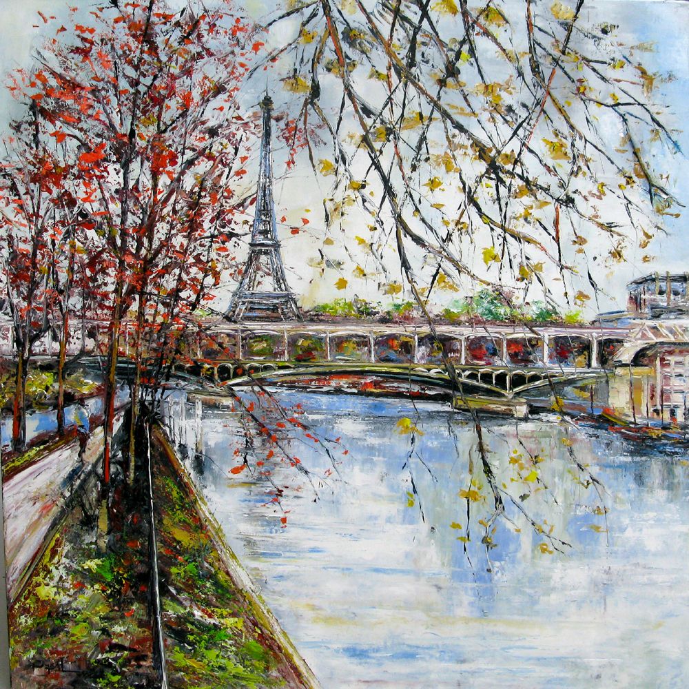 Toile figurative moyen format mauve Iles aux cygnes – PHIL – 70 × 70 cm
