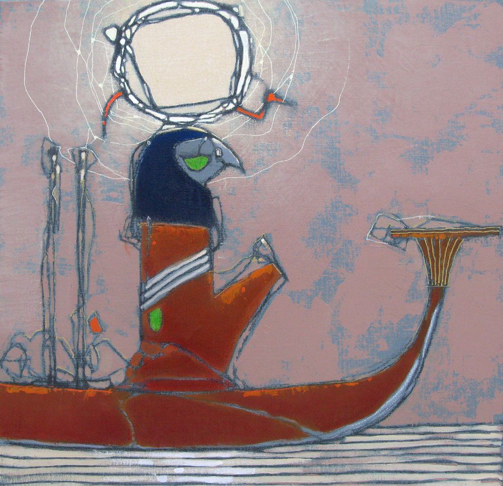 Toile figurative moyen format Sunkeeper – OLIVIER MASSEBEUF – 50 × 50 cm