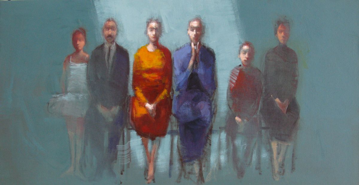 Toile figurative moyen format The artist's funeral – OLIVIER MASSEBEUF – 100 × 50 cm
