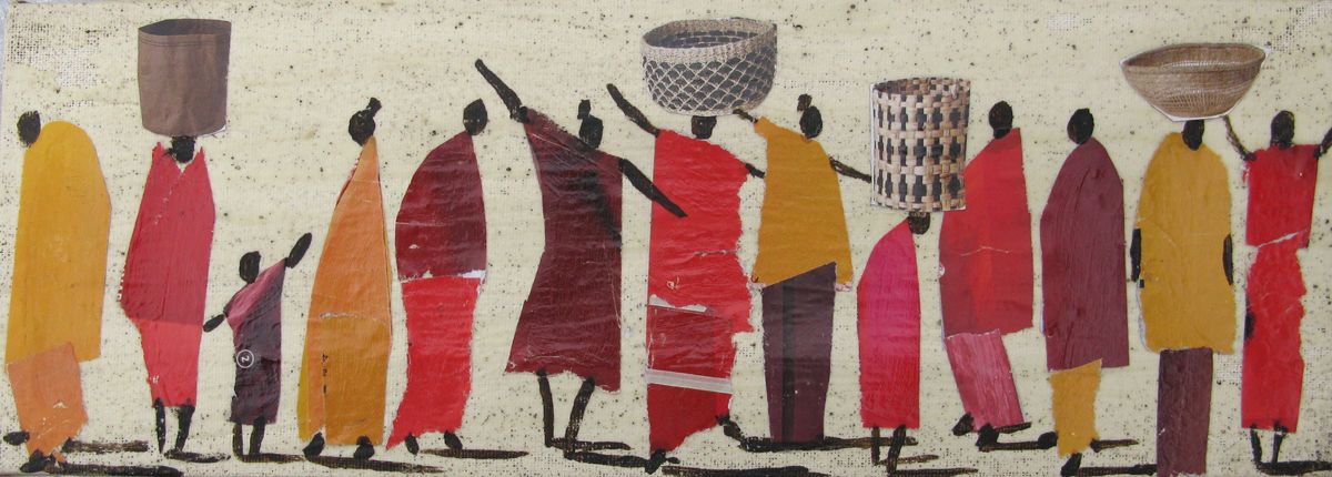 Toile figurative petit format beige Massaï - Barcelona 2025 – MARCOS ZRIHEN NOWOTNY – 30 × 10 cm