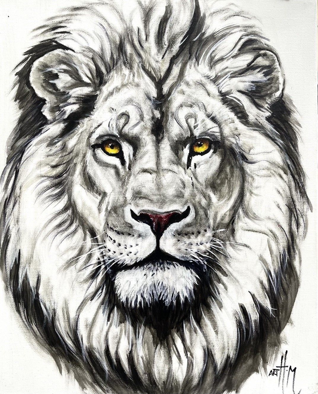 Toile figurative petit format bleu Lion – ART HM – 33 × 41 cm