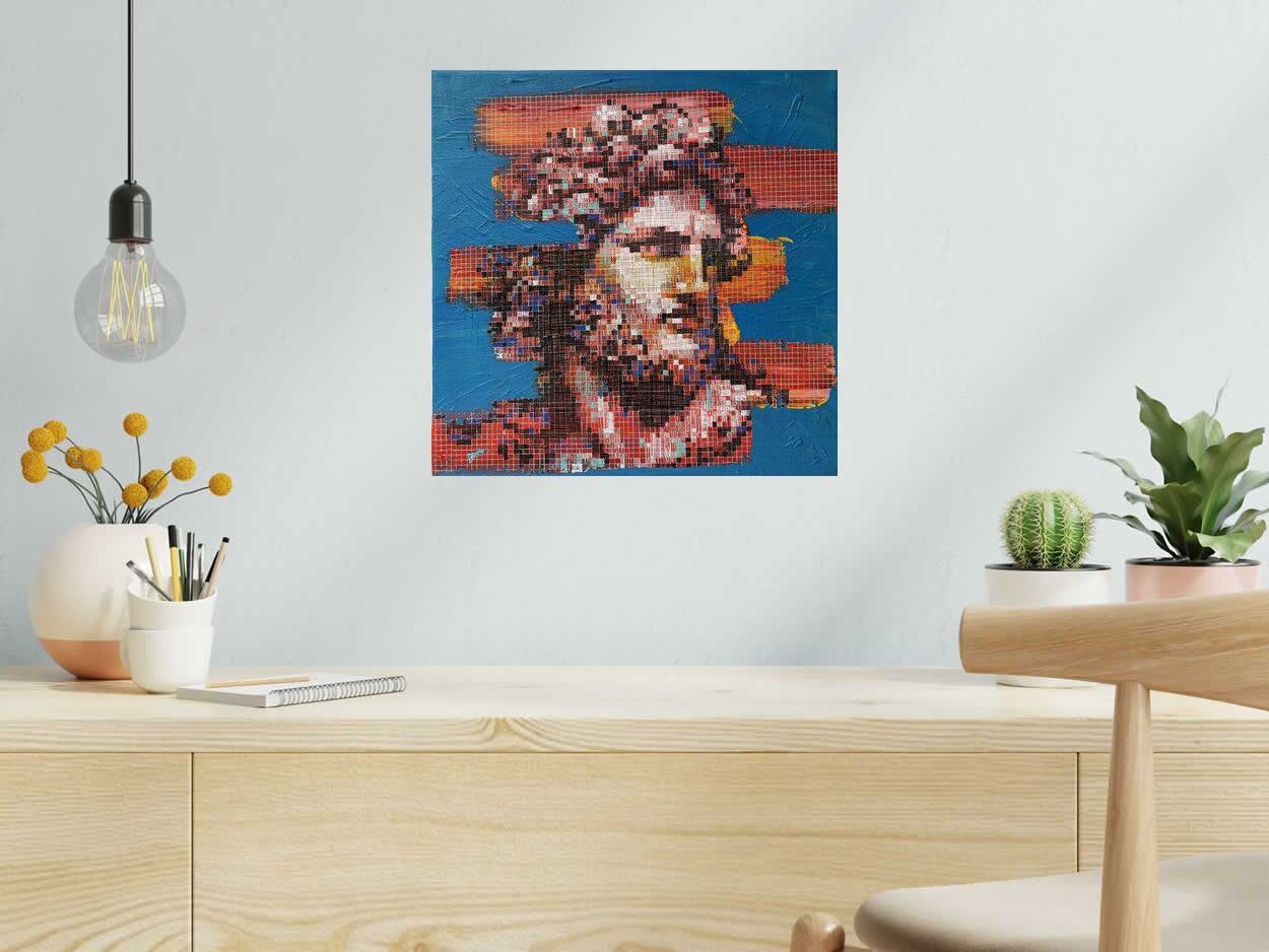 Toile Série réappropriation humaine : grec #2 de NICOLAS JESBAC dans un intérieur – 20 × 20 cm