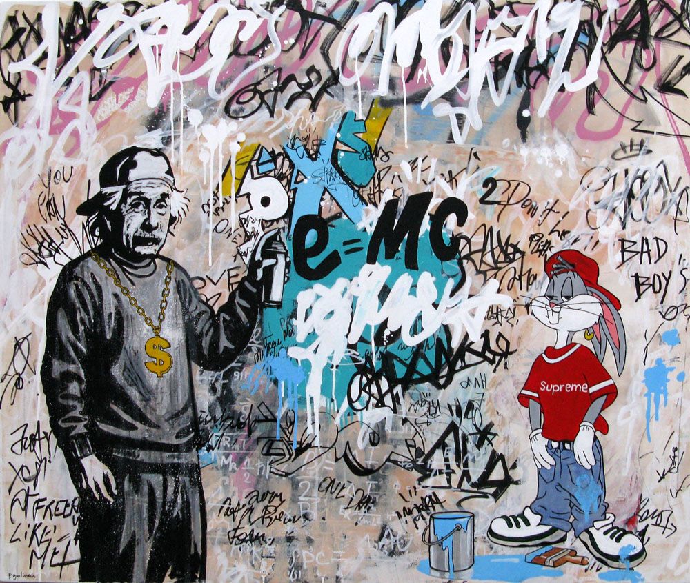 Toile graffiti format xxl Bad boys – PATRICIA GADISSEUR – 120 × 100 cm