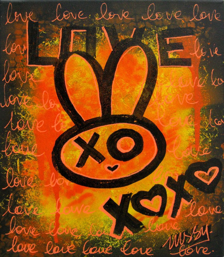 Toile graffiti petit format lapin orange – LUSSY – 24 × 3 cm