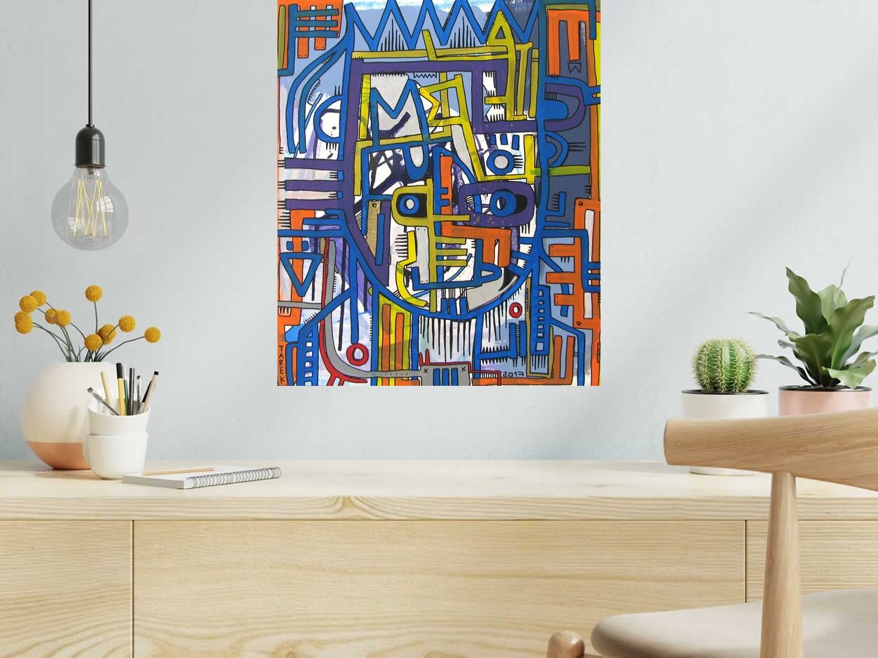 Toile MASK #10 GEOMETRIK de TAREK dans un intérieur – 46 × 55 cm