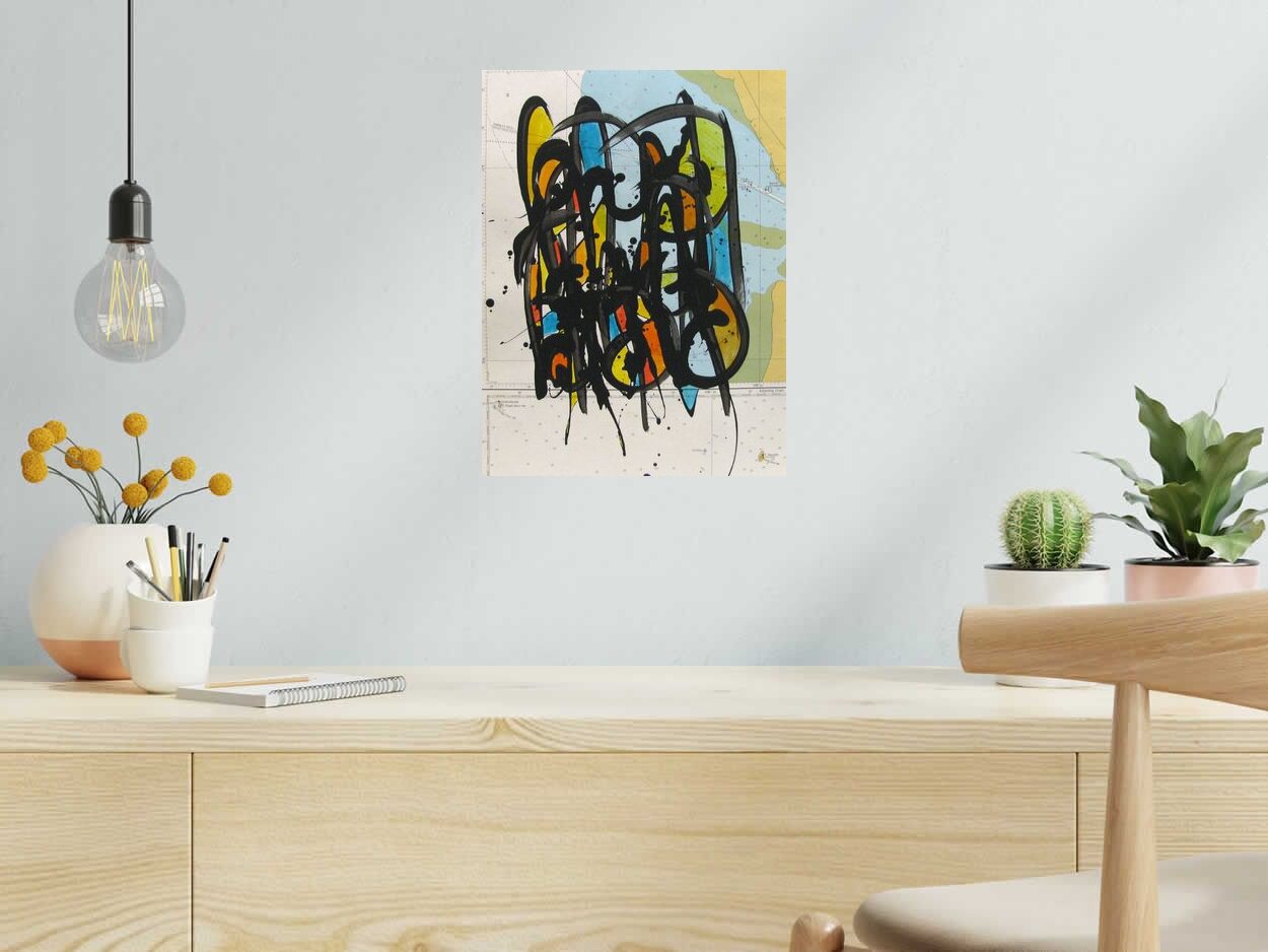 Toile NO NAME SUR CARTE MARINE N°30 de STEPHANE RIME dans un intérieur – 40 × 30 cm