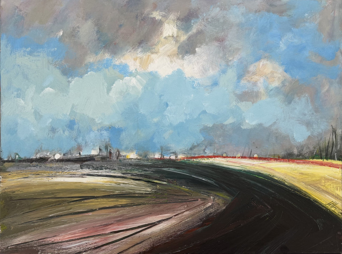 Toile figurative de paysage en acrylique sur chassis, bleu, 81 x 60 cm, Ivan Tzonev