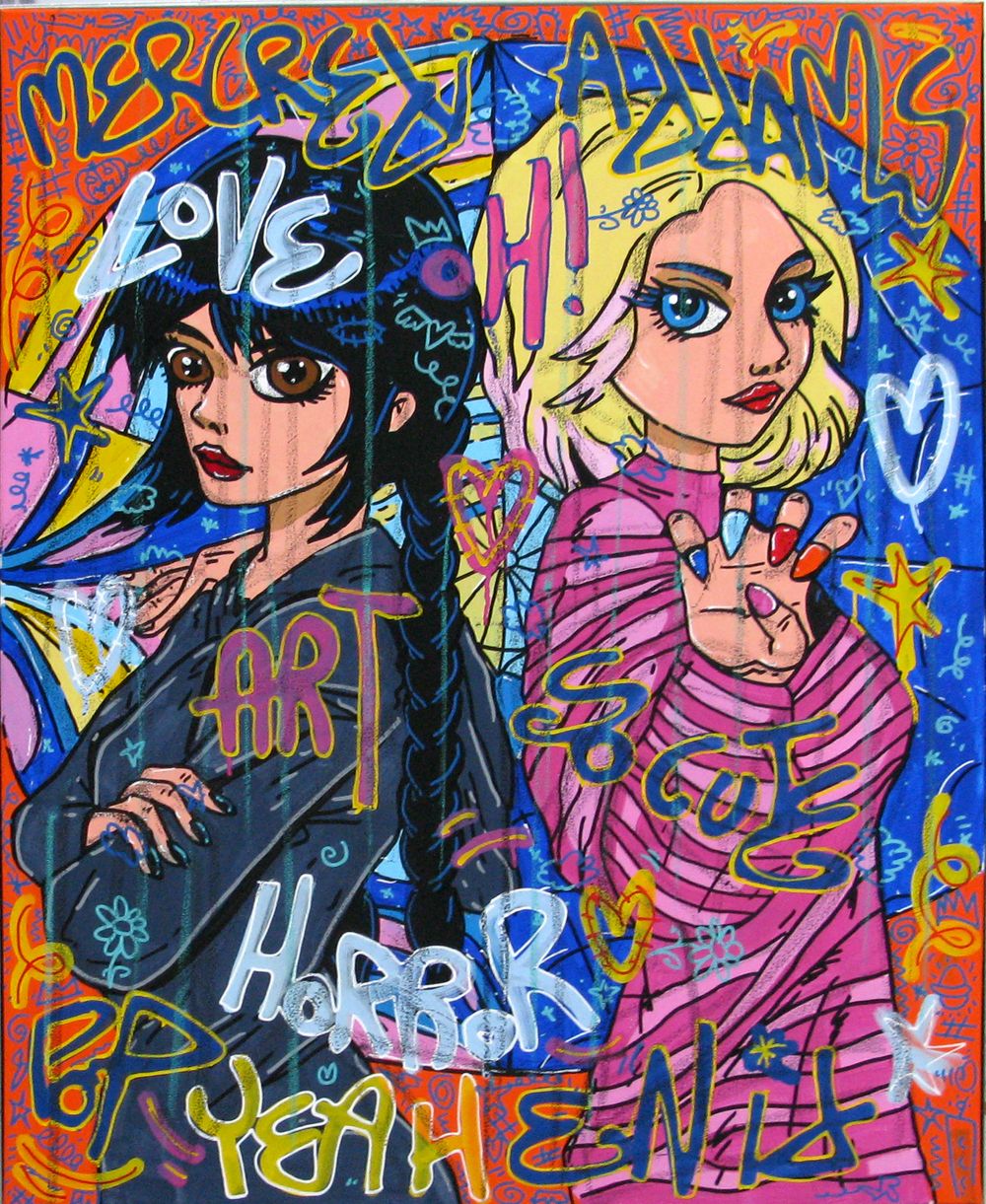 Toile street art format xxl Enid & Mercredi – RICO SAB – 70 × 90 cm