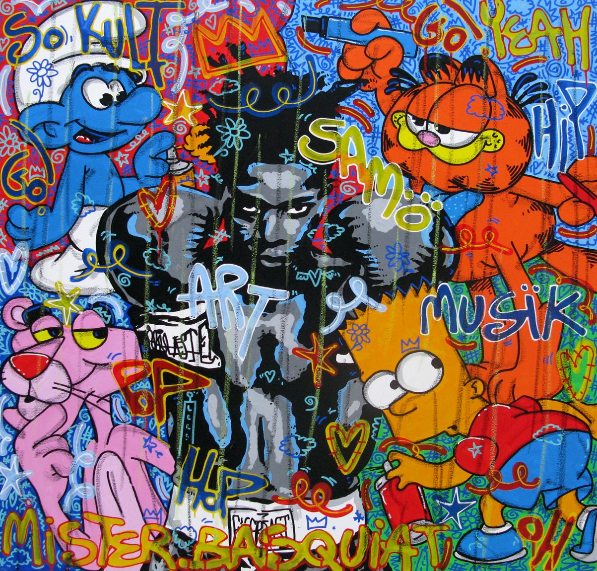 Toile street art grand format Hey Sam – RICO SAB – 100 × 100 cm