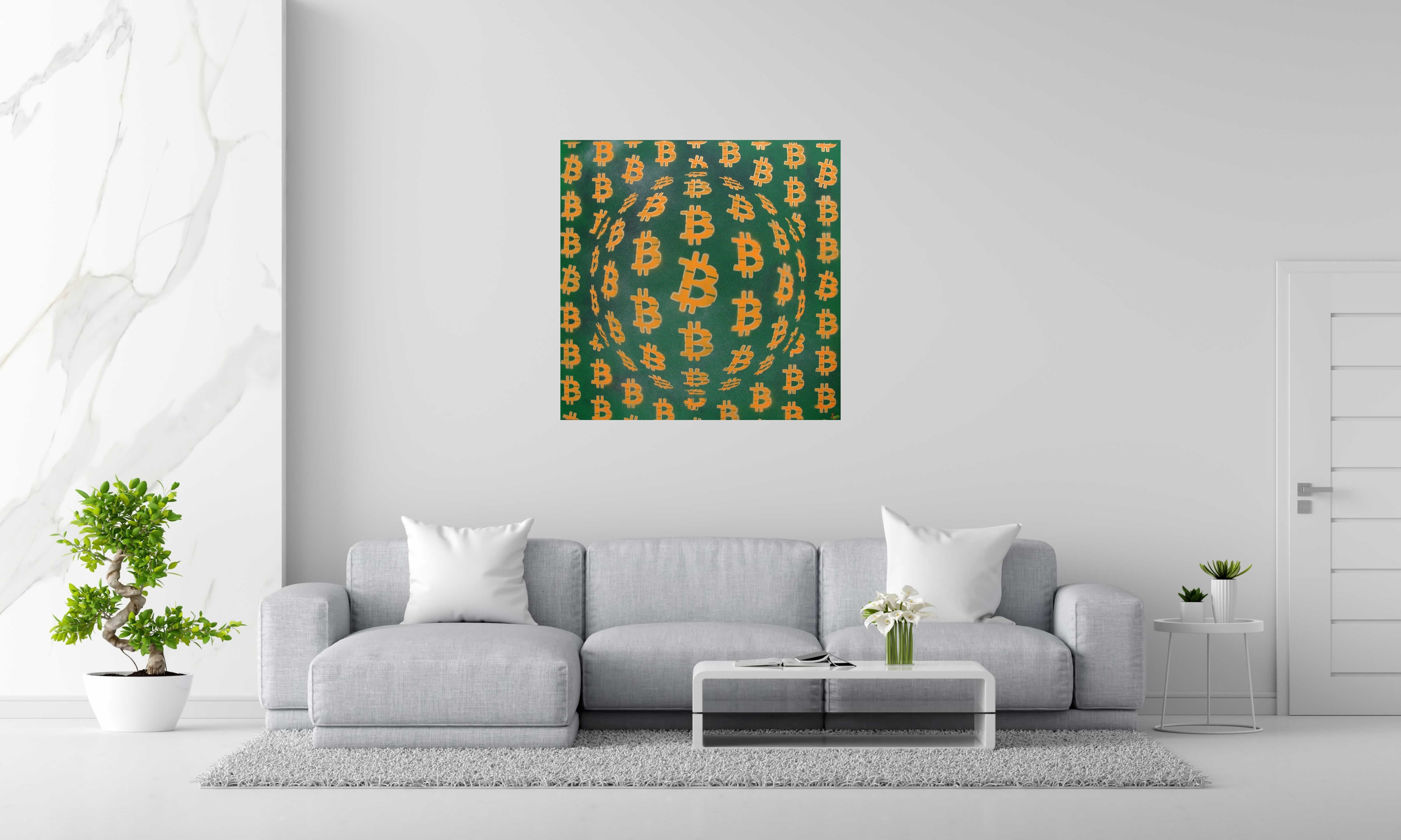 Toile GREEN BIT de YANN GUINCHAN dans un intérieur – 100 × 100 cm