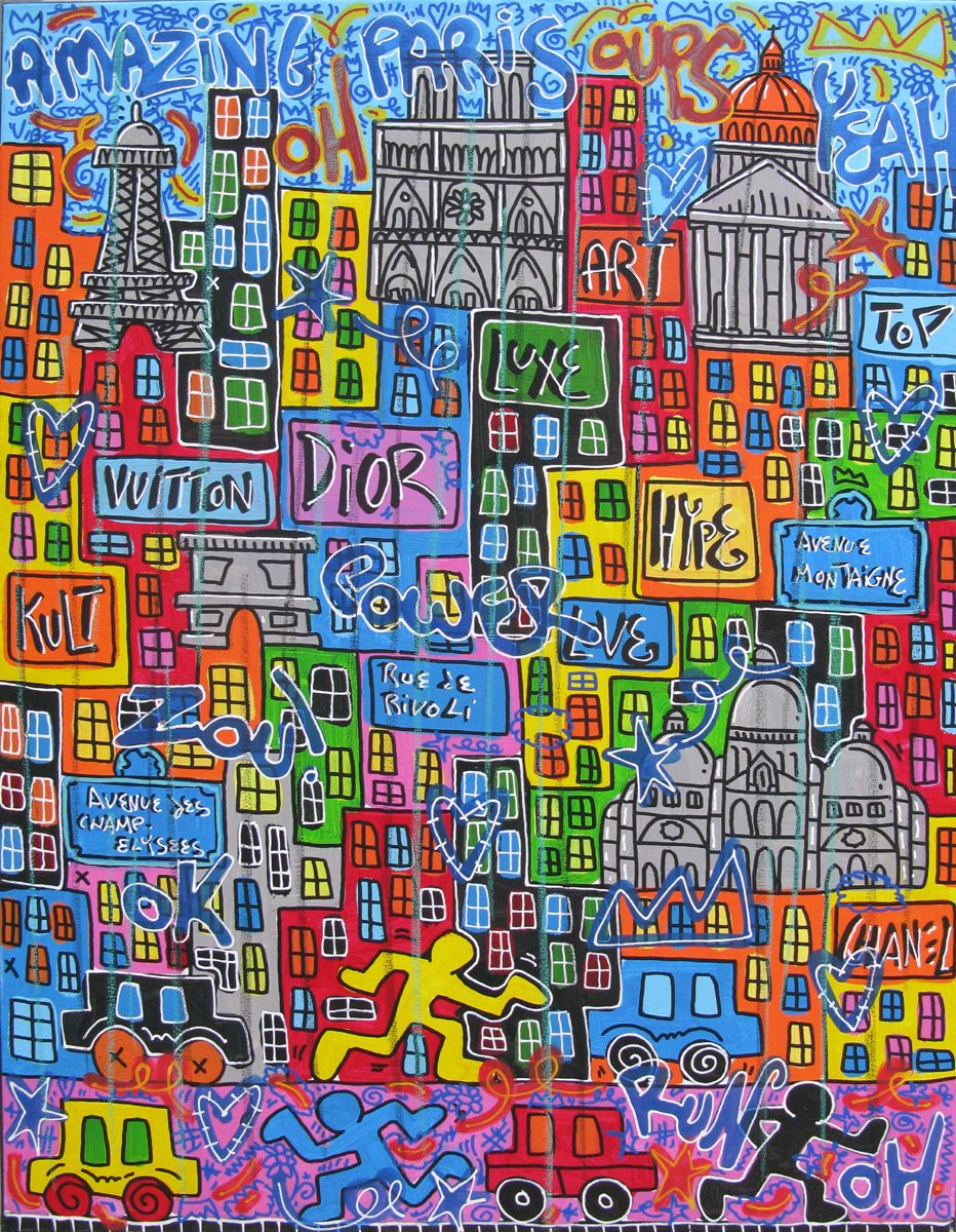 Toile street art grande taille Amazing Paris Yeah – RICO SAB – 73 × 100 cm