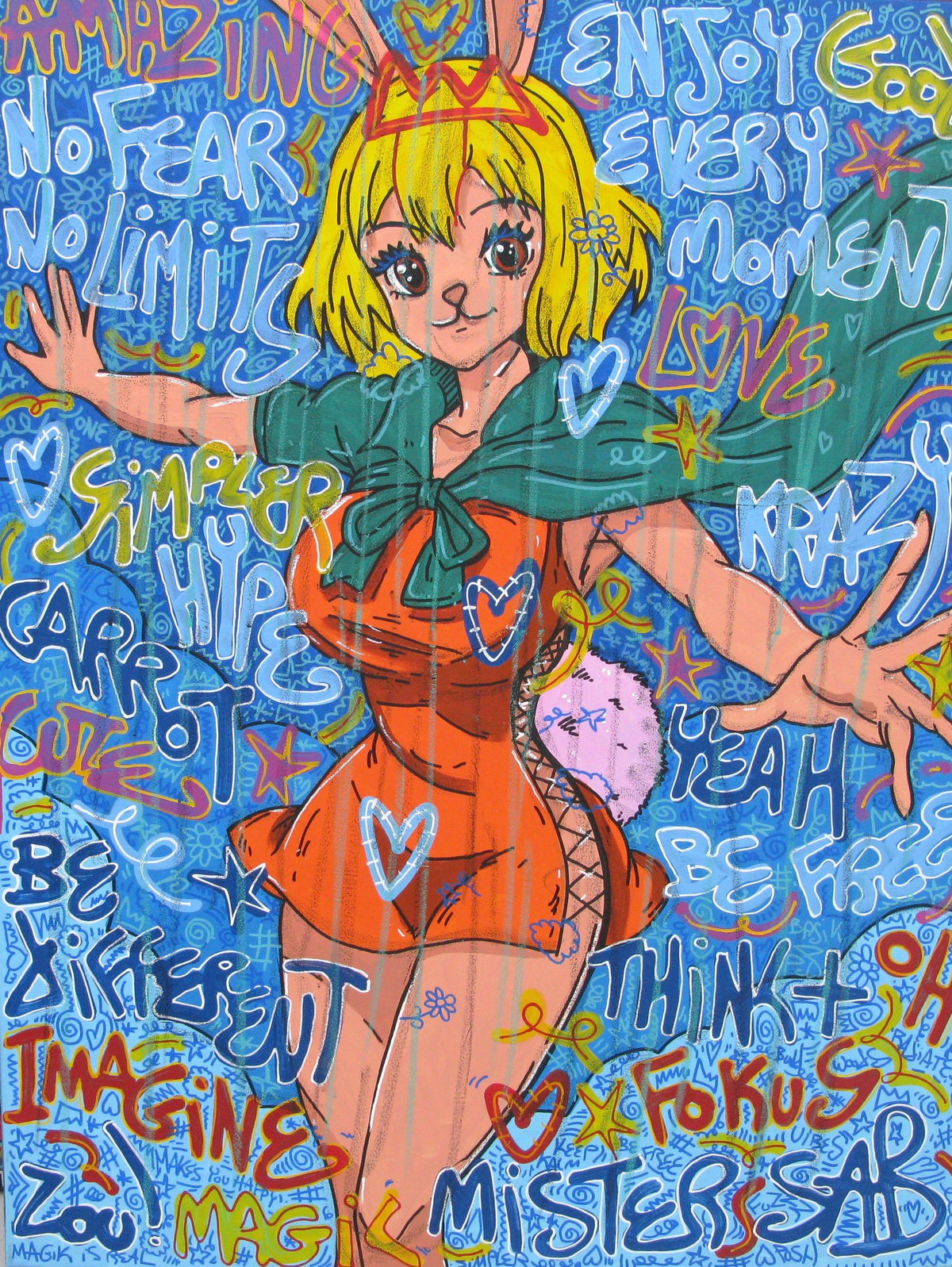 Toile street art grande taille Hey carrot – RICO SAB – 89 × 116 cm