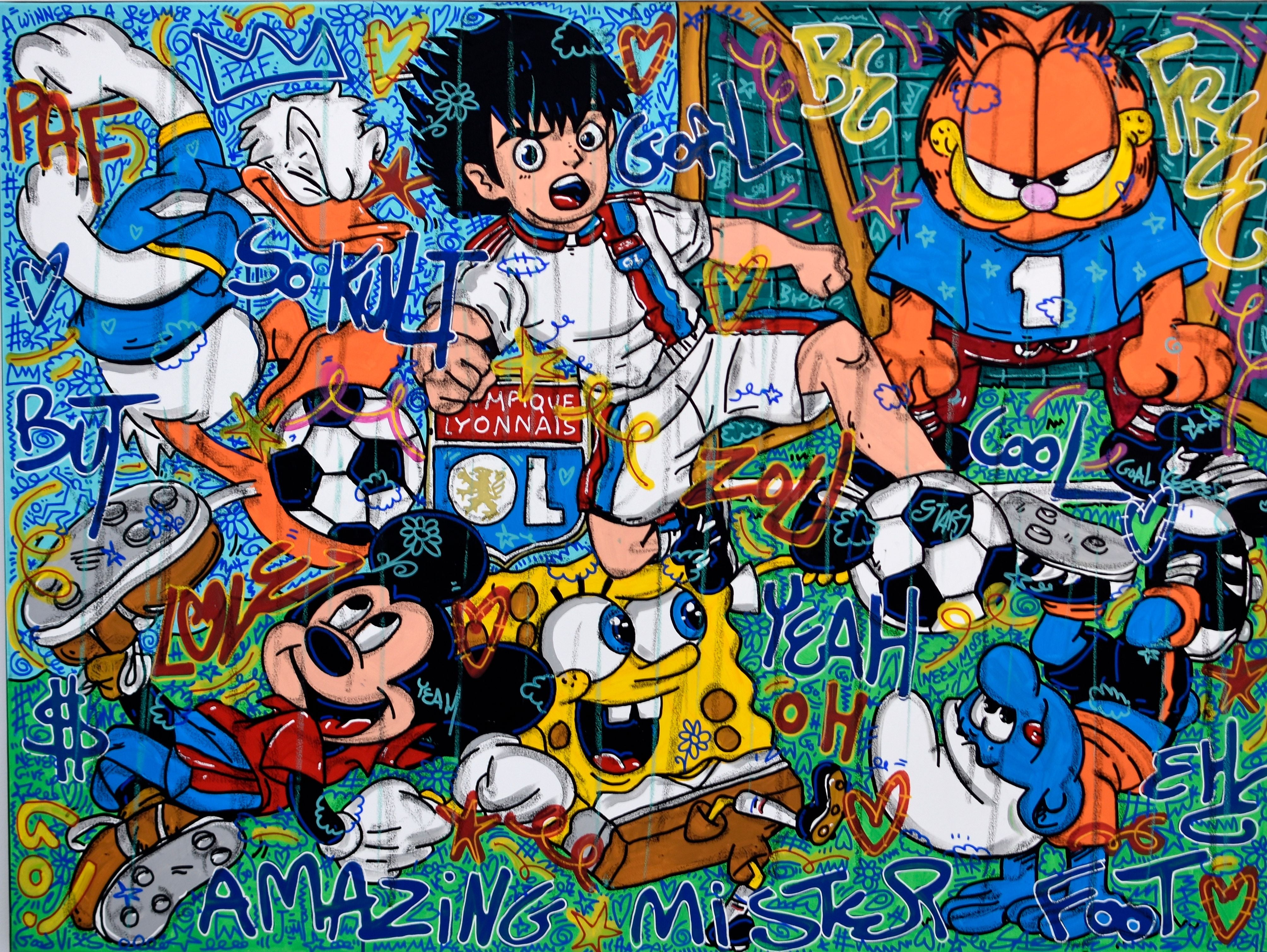 Toile street art grande taille OL Yeah... So foot – RICO SAB – 100 × 100 cm