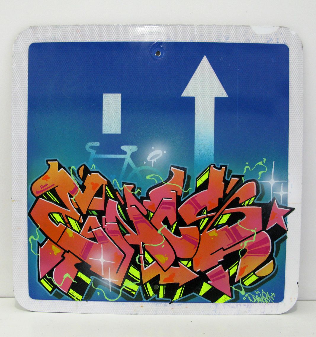 Toile street art moyen format Attention vélo – ENCS – 50 × 50 cm