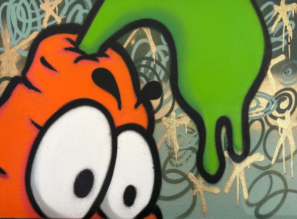 Toile street art moyen format orange et violet Street jungle – Carotte – 80 × 60 cm