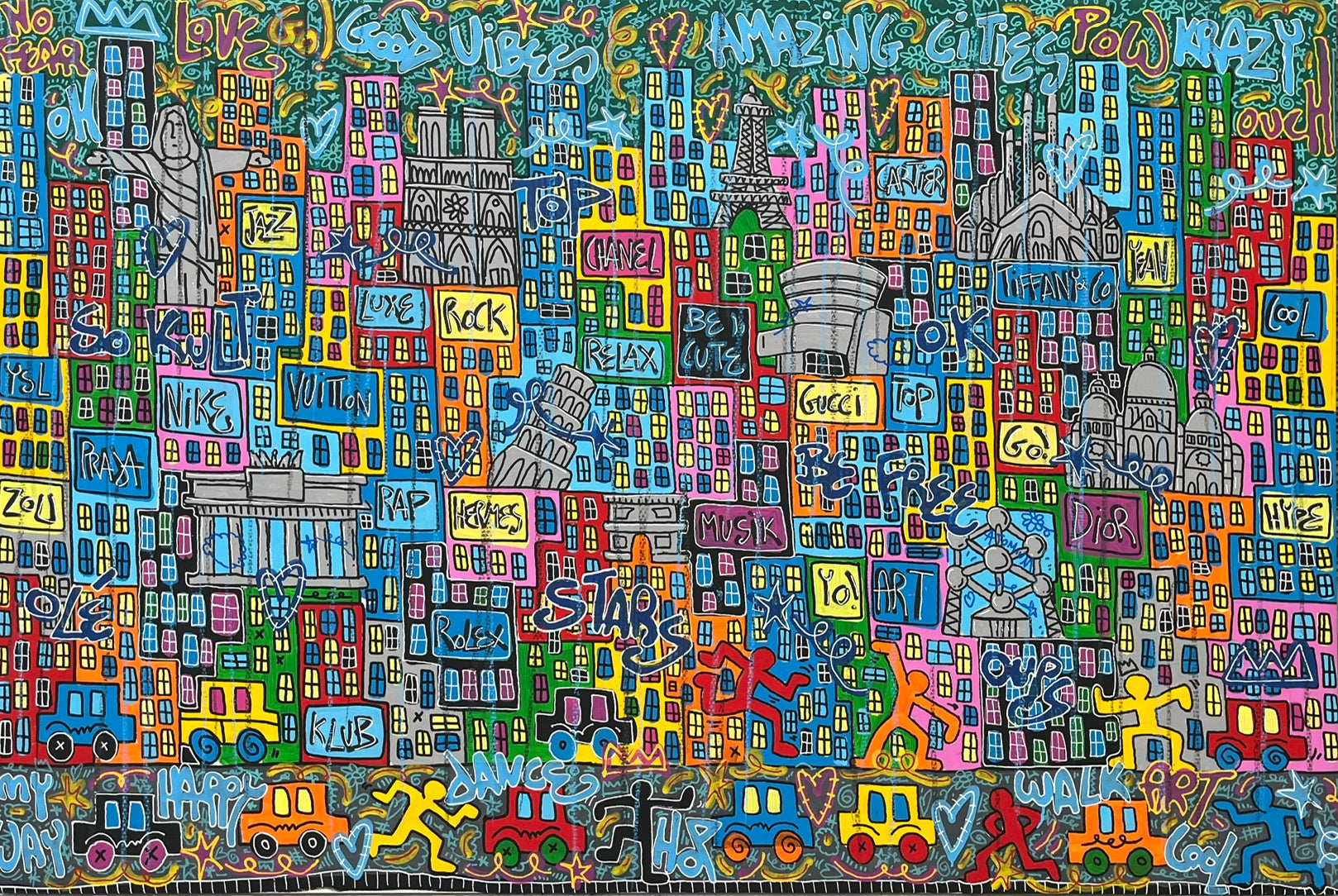 Toile street art très grand format Good Vibes Cities – RICO SAB – 130 × 195 cm