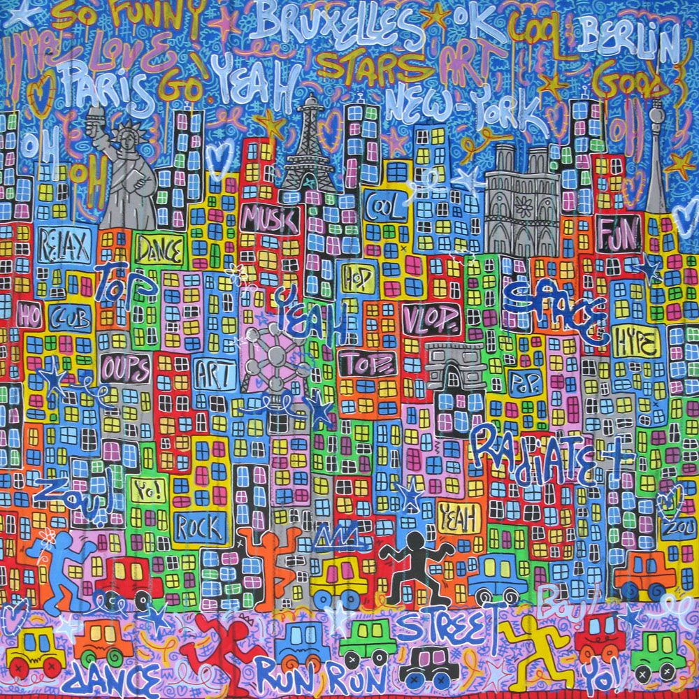 Toile très grand format BX PARIS NY BERLIN – RICO SAB – 150 × 150 cm