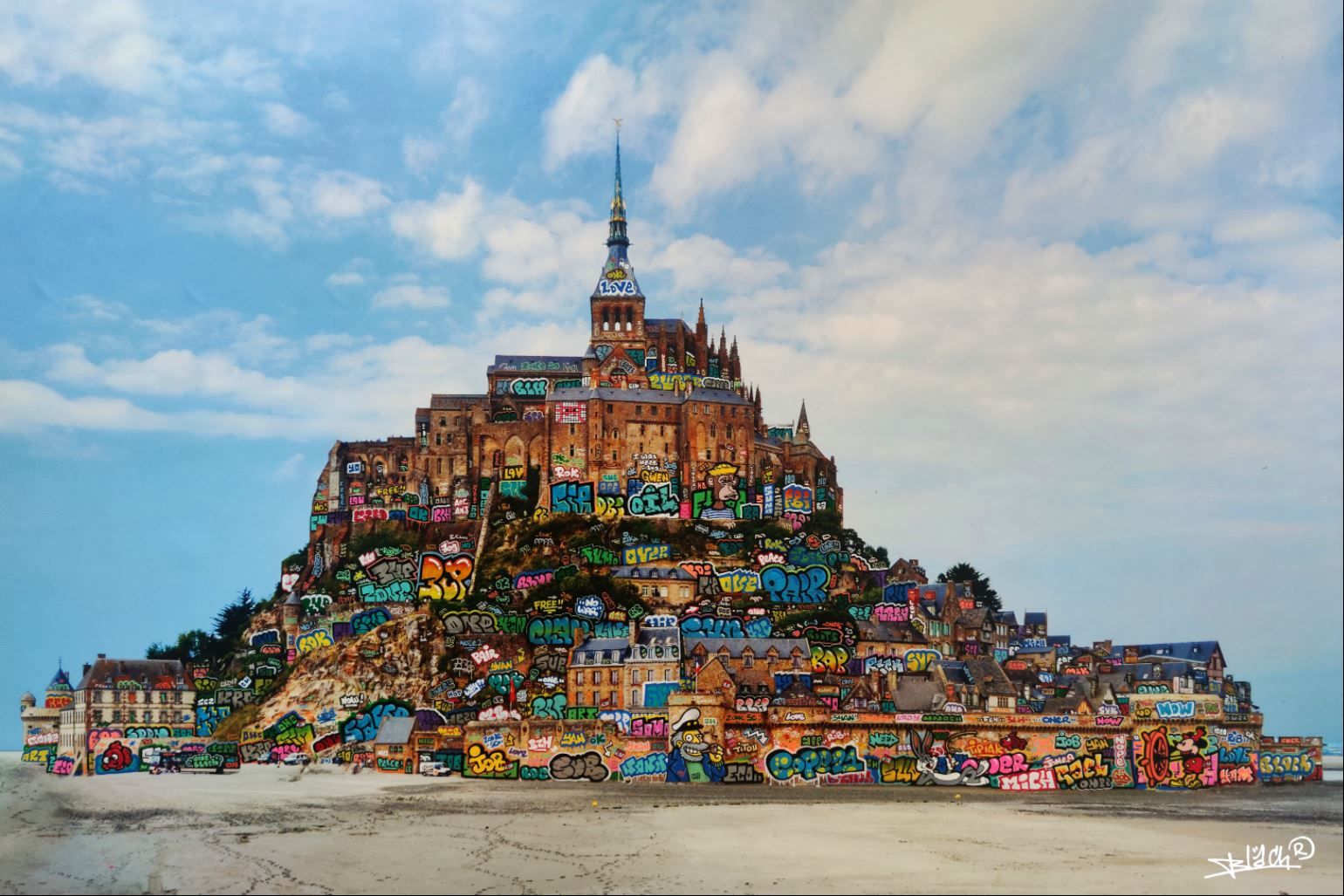 Editions d'art de BLACH a pour titre LES PECHEURS DU MON SAINT MICHEL style graffiti, street pop art dim : BLACHprix:100