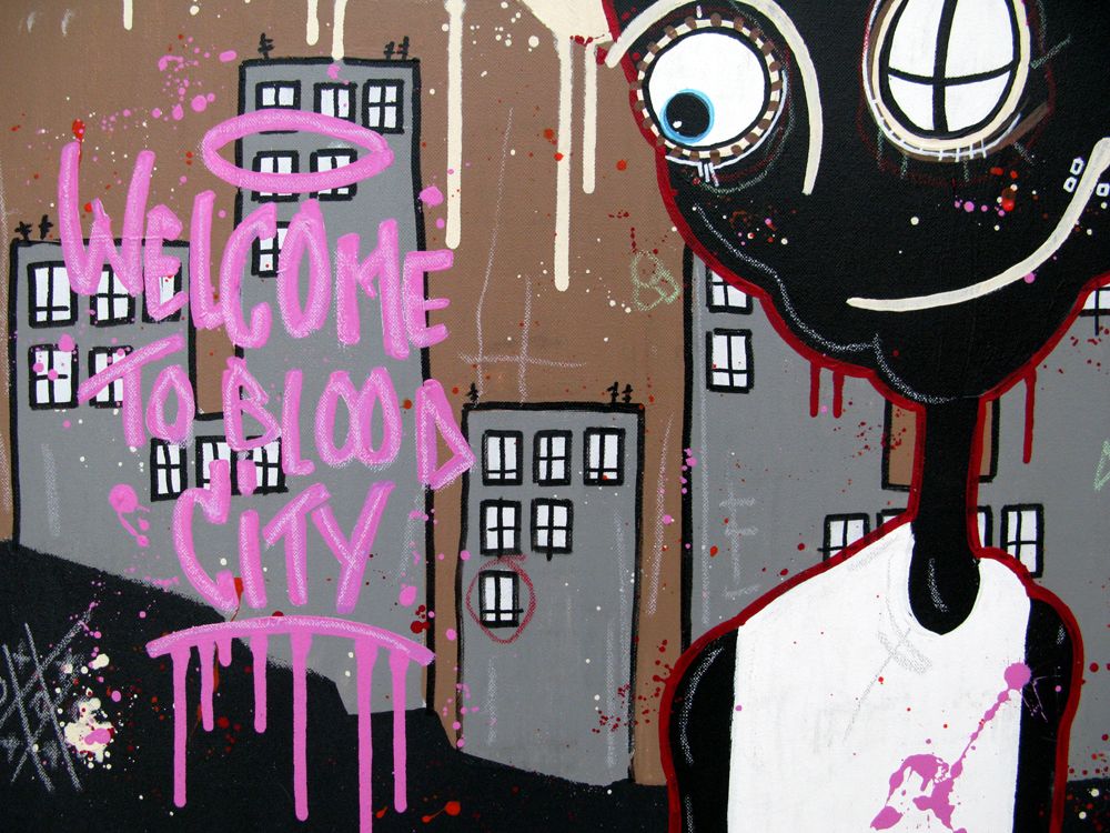 Tableau de DIDIER GOMEZ a pour titre Welcome to blood city style street pop art dim : DIDIER GOMEZprix:480