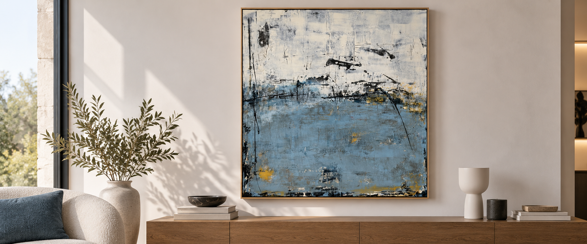 tableau abstrait bleu pour salon