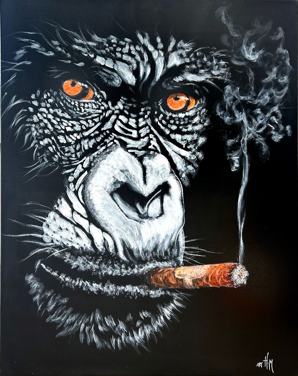 Tableau de ART HM a pour titre  Gorille au cigare UV style street art dim : ART HMprix:1200