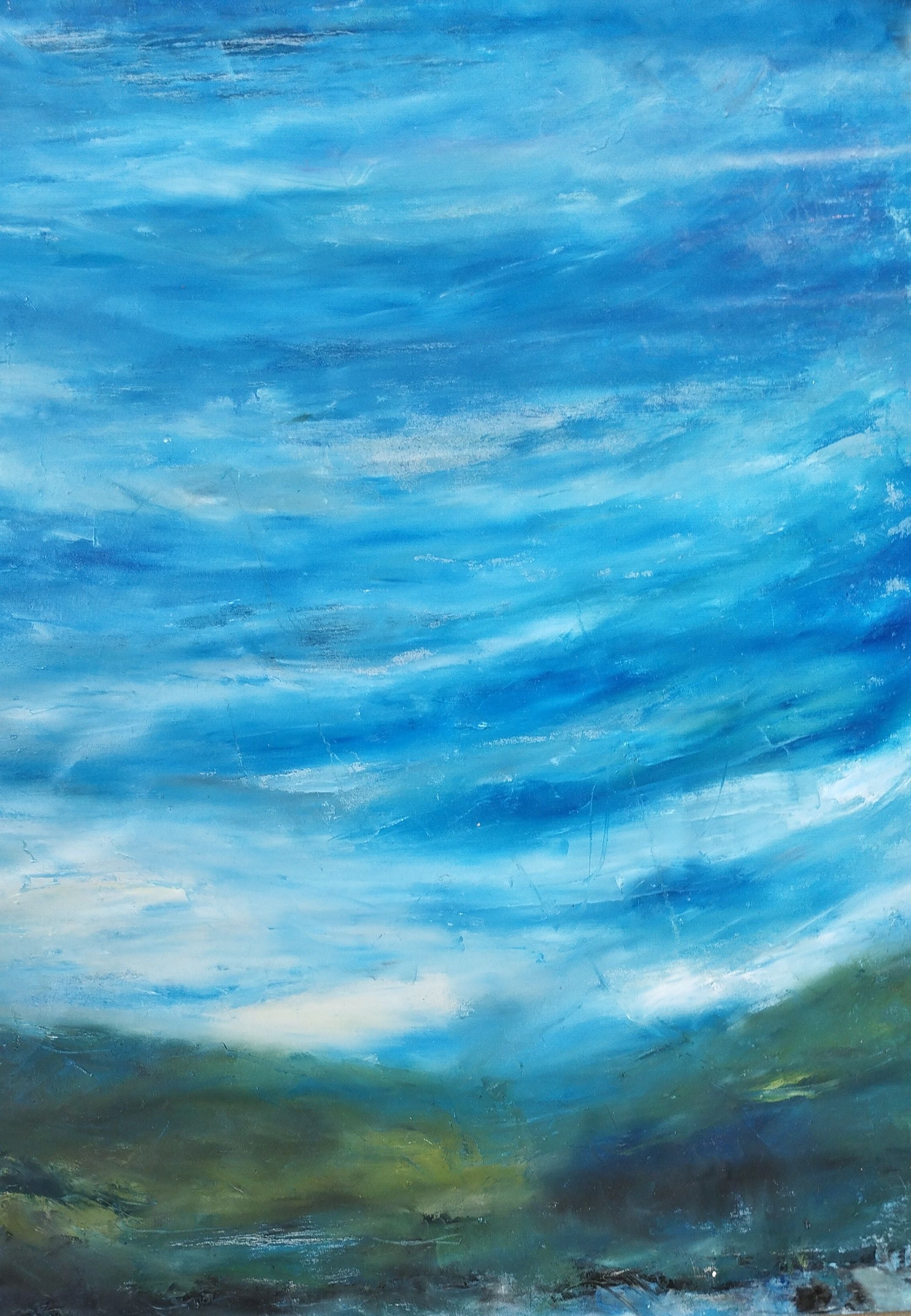 Tableau de PASCALE JACQUEMOND a pour titre  Terre bleue 2 style abstrait dim : PASCALE JACQUEMONDprix:750