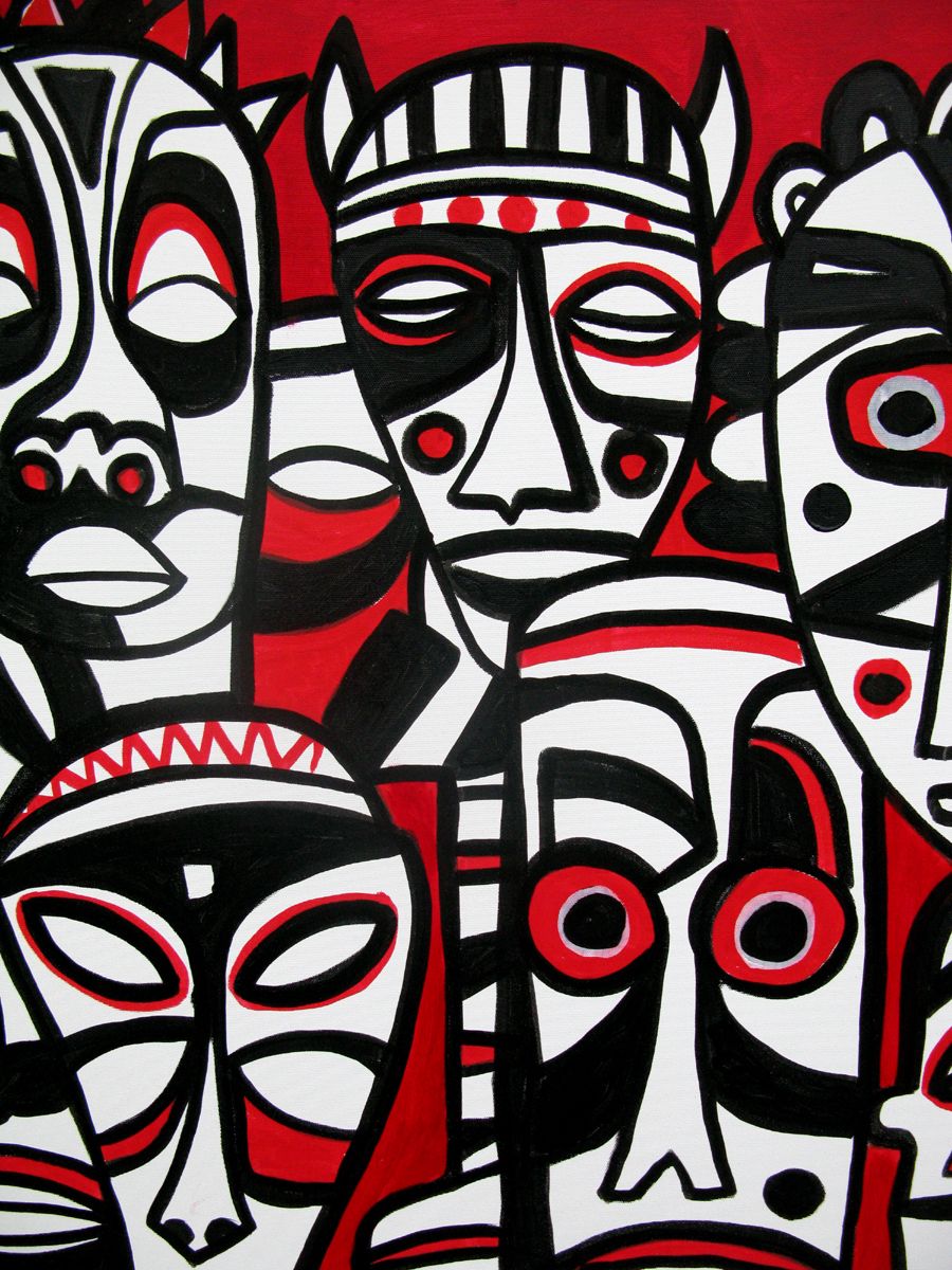 Tableau de Daniel De POLIGNAC a pour titre  13 masks style graphique dim : Daniel De POLIGNACprix:950