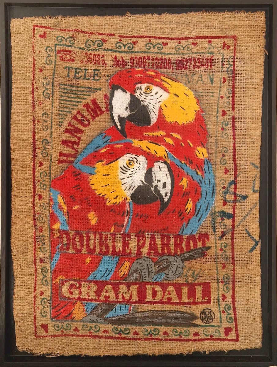 Tableau de MOSKO a pour titre  Double parrot style street art dim : MOSKOprix:1600