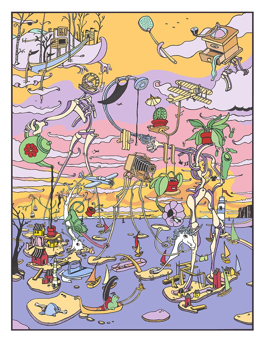 Editions d'art de Mark Temlett a pour titre  Iles (maison verte) style graphique dim : Mark Temlettprix:100