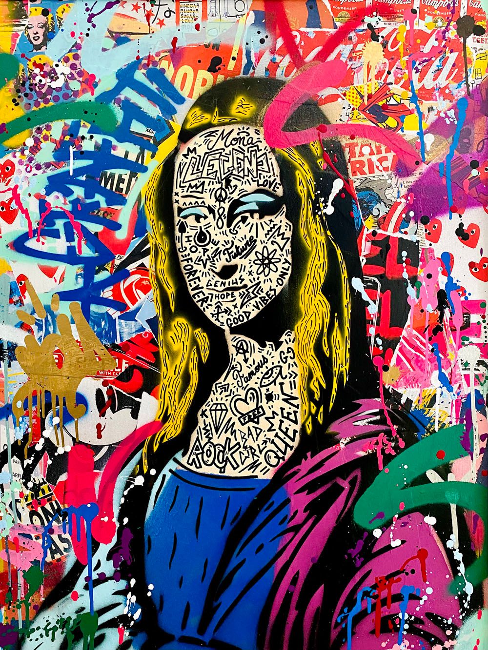 Editions d'art de RS ARTIST a pour titre  FUTUR MONA ( JAUNE ) style street pop art dim : RS ARTISTprix:70