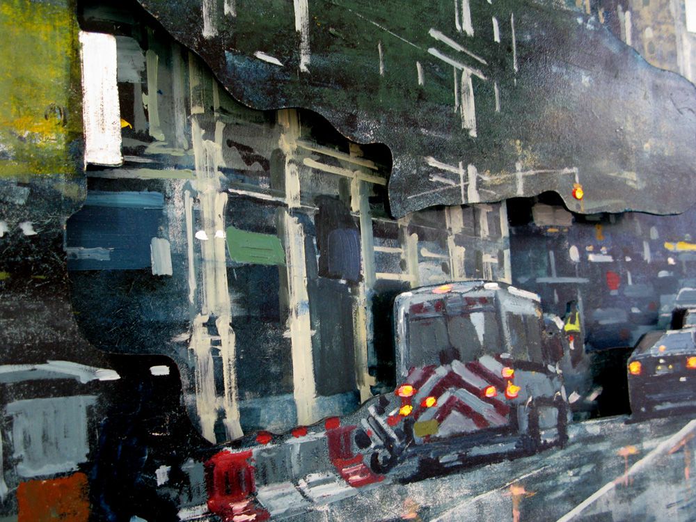 Tableau de ADRIEN FAVEAU a pour titre  7th AVENUE EVENING LIGHTS style figuratif, graphique dim : ADRIEN FAVEAUprix:5800