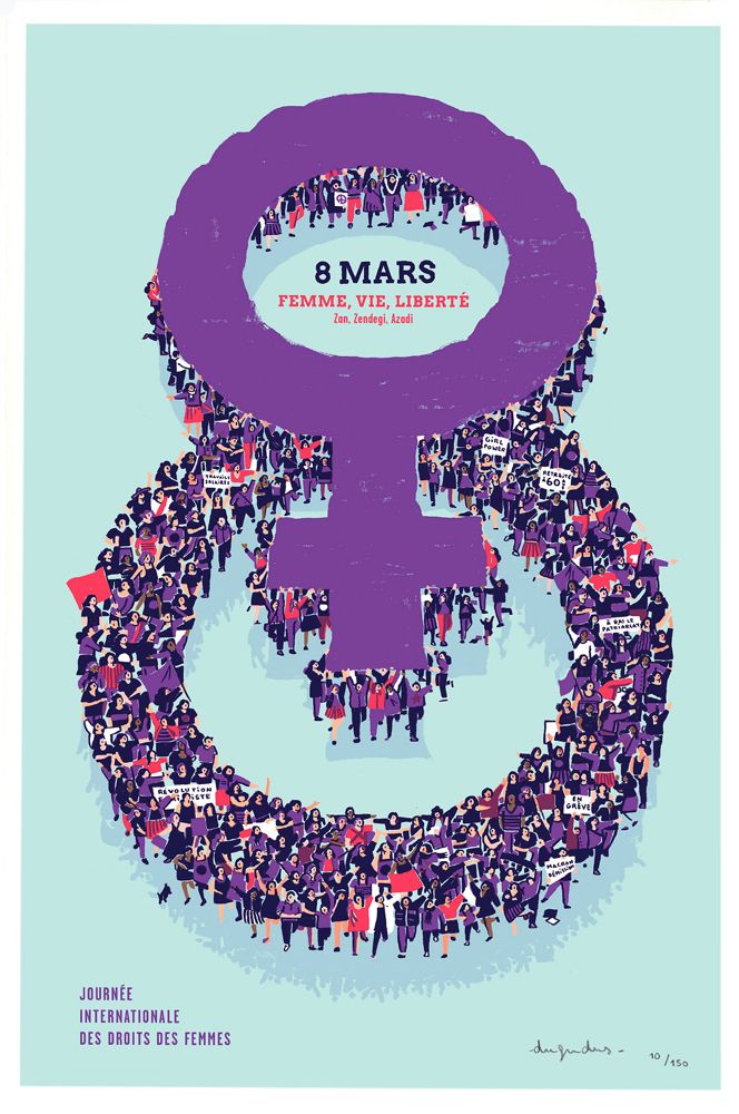 Editions d'art de DUGUDUS a pour titre  8 MARS FEMME VIE LIBERTE style graphique dim : DUGUDUSprix:80
