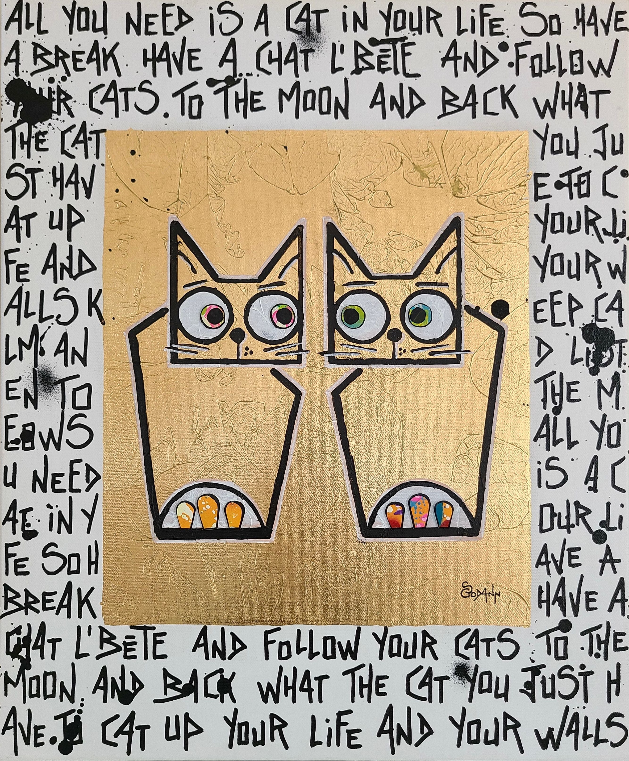 Tableau de Stephanie Godann a pour titre  Je t'aime. Moi aussi je t'aime style street art dim : Stephanie Godannprix:460