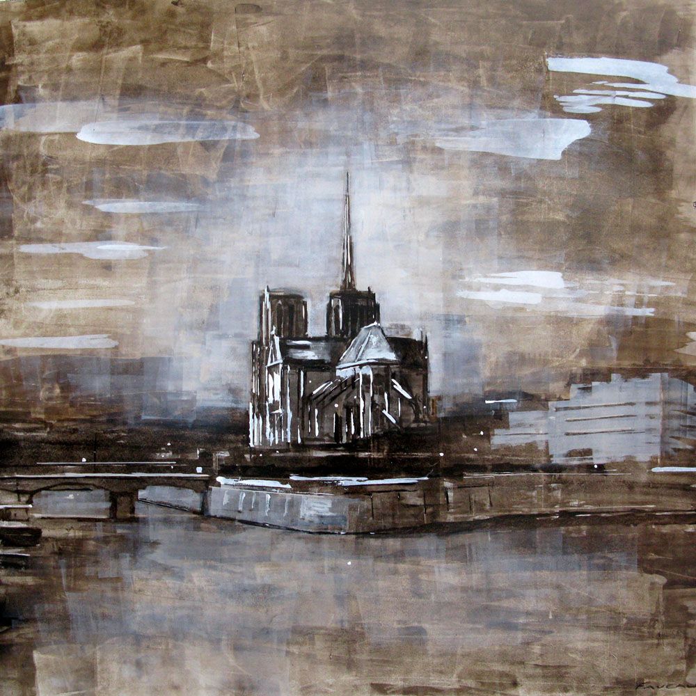 Tableau de ADRIEN FAVEAU a pour titre  NOTRE DAME MONOCHROME style figuratif dim : ADRIEN FAVEAUprix:2500