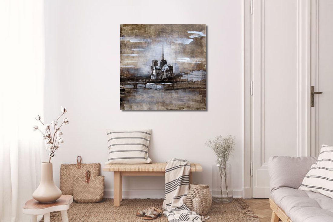 Tableau de ADRIEN FAVEAU a pour titre  NOTRE DAME MONOCHROME style figuratif dim : ADRIEN FAVEAUprix:2500