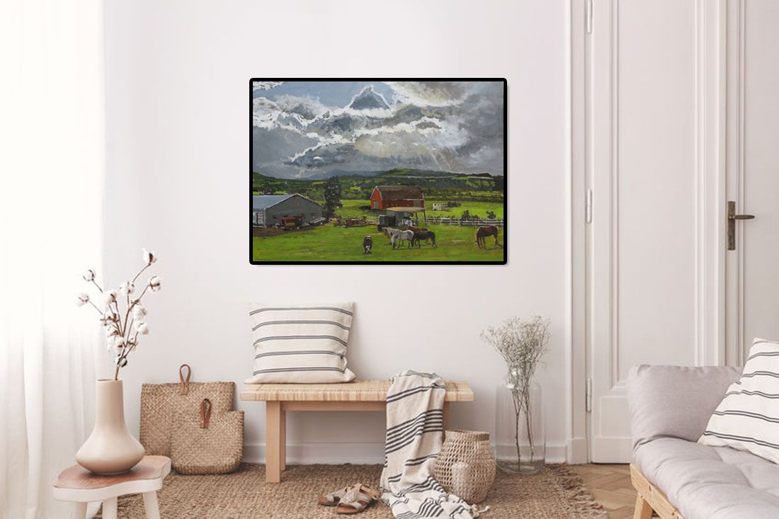 Tableau de ADRIEN FAVEAU a pour titre  AMERICAN FARM style figuratif dim : ADRIEN FAVEAUprix:2300