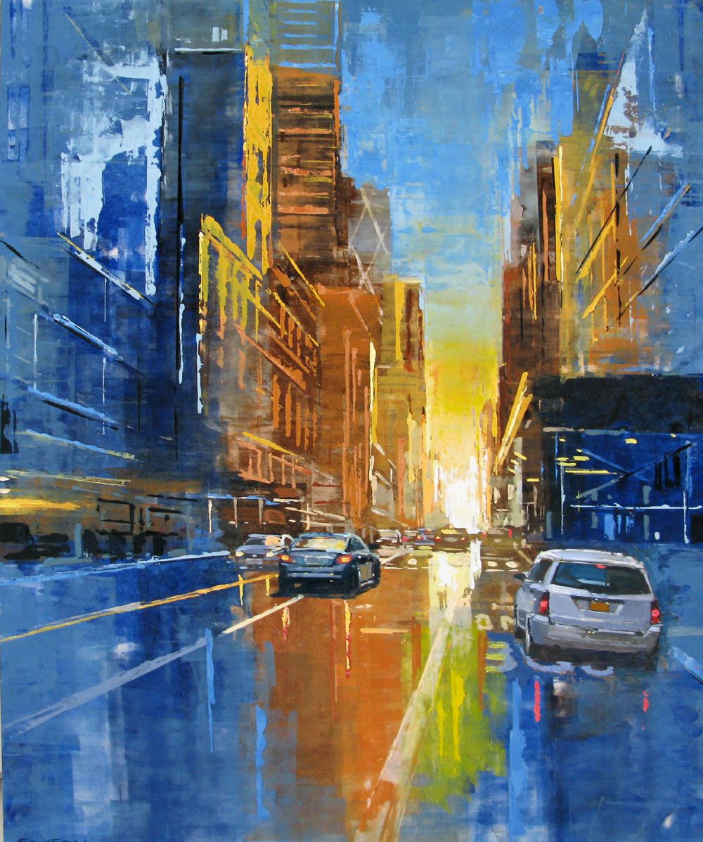 Tableau de ADRIEN FAVEAU a pour titre  57TH STREET SUNSET style figuratif dim : ADRIEN FAVEAUprix:2500